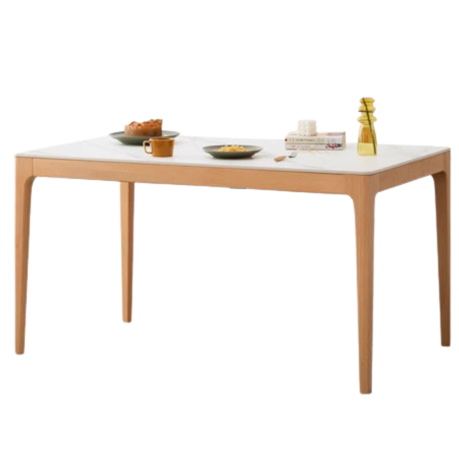 Beech Solid Wood Rectangular Slate Dining Table