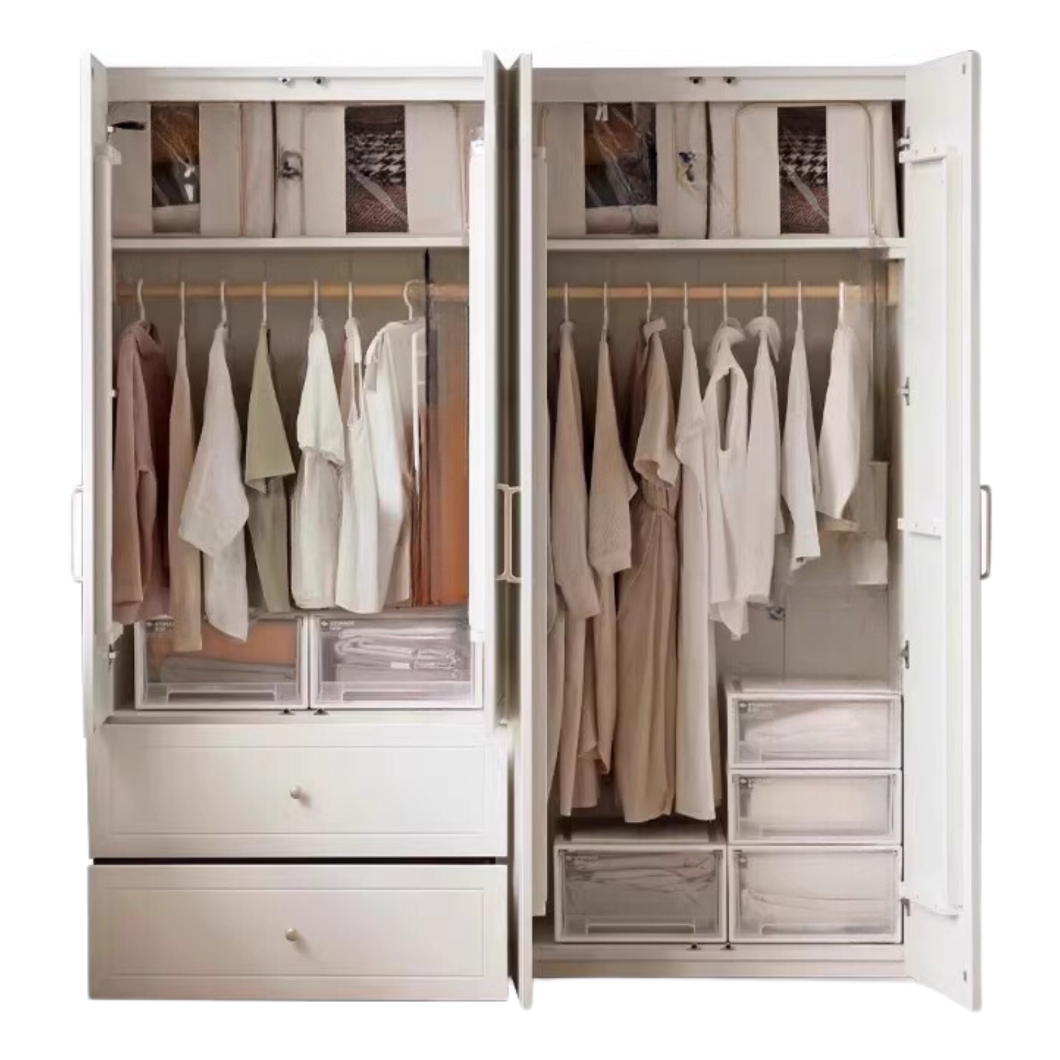 Pine Solid Wood Wardrobe French Cream Style.