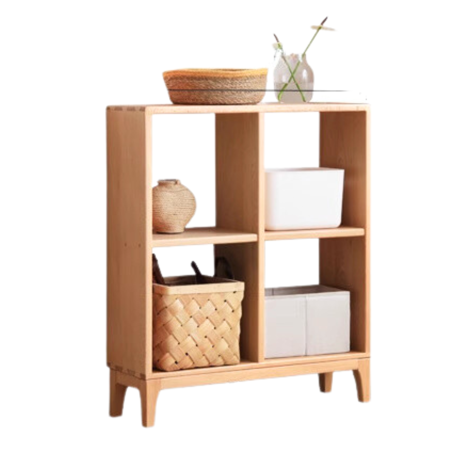 Beech Solid Wood Bookshelf, Nordic Display Rack