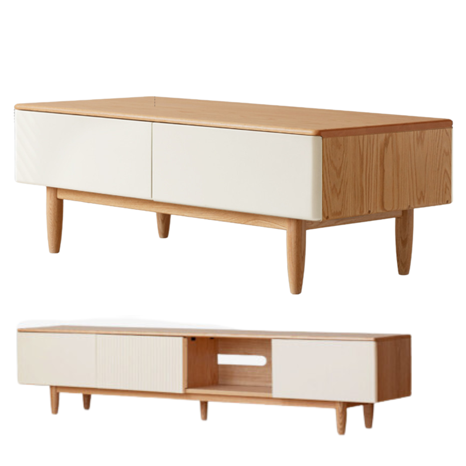 Oak Solid Wood Modern Coffee Table With Drawer