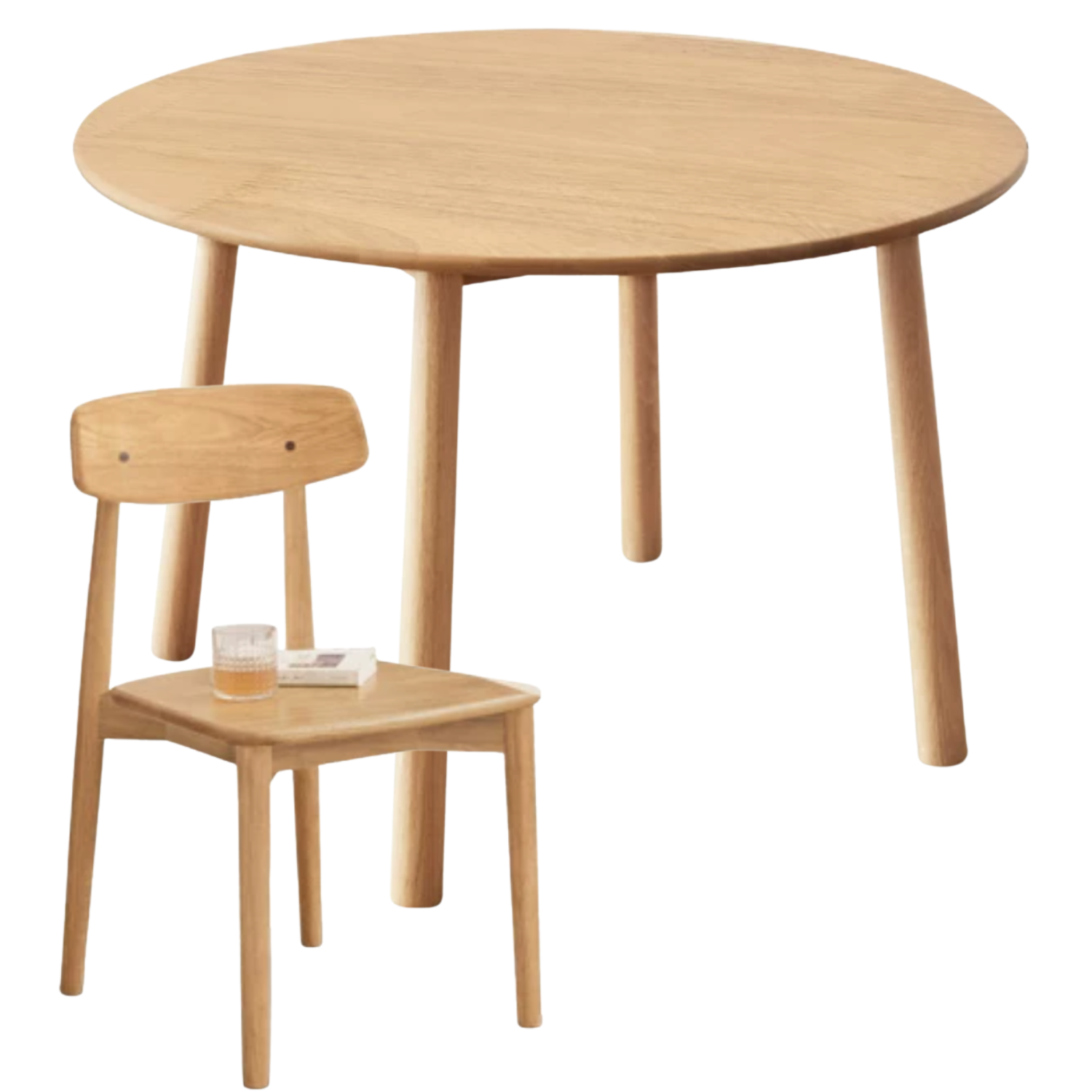 Oak, Rubberwood Solid Wood Round Dining Table