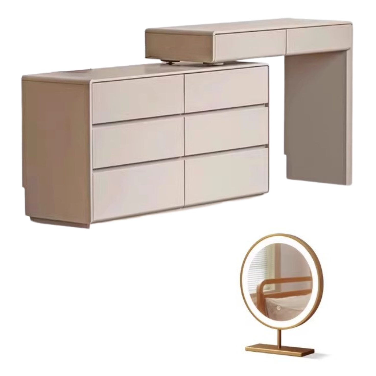Poplar Solid Wood Retractable Dressing Table Light Luxurious Drawer