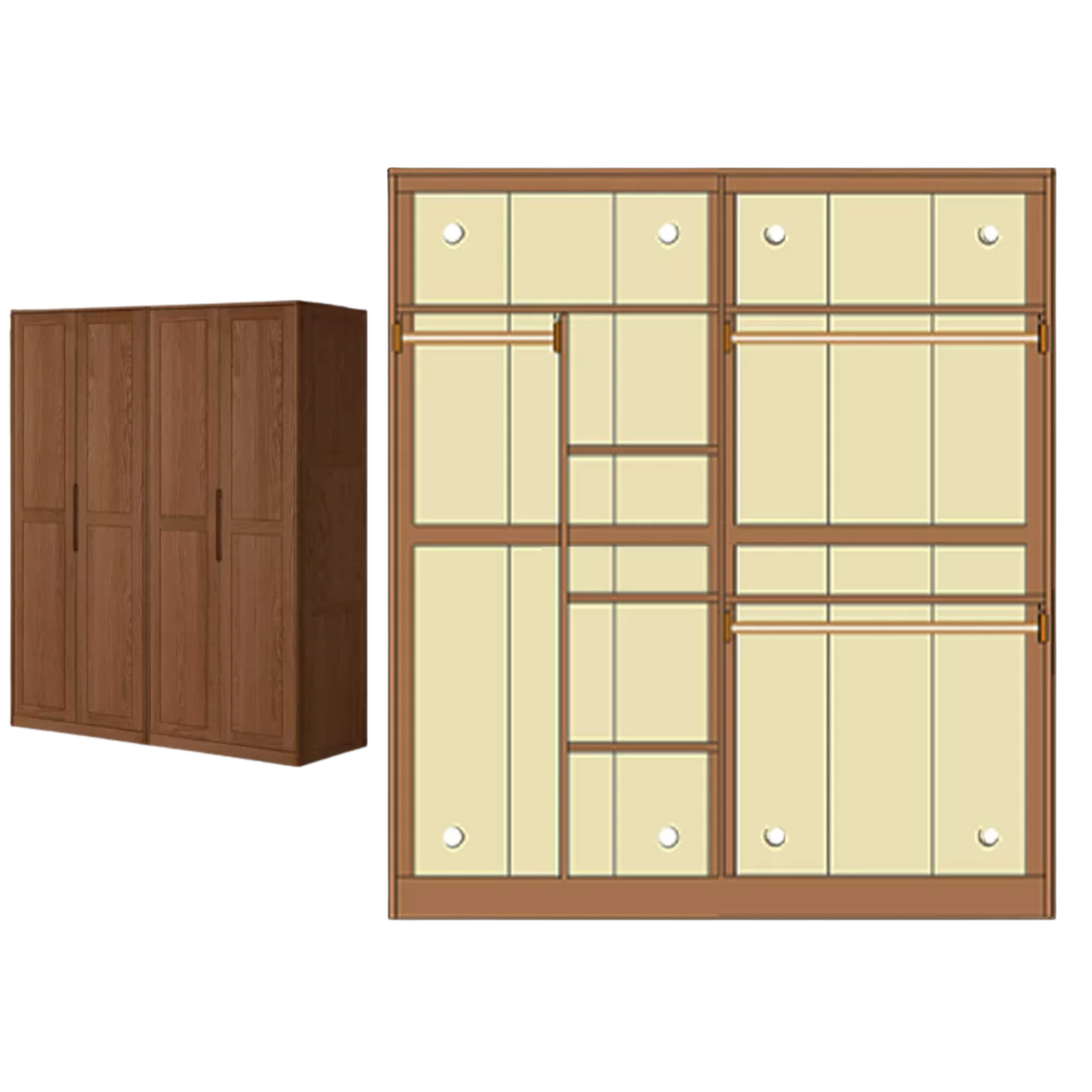 Oak Solid Wood Wardrobe with Recessed Groove Handles