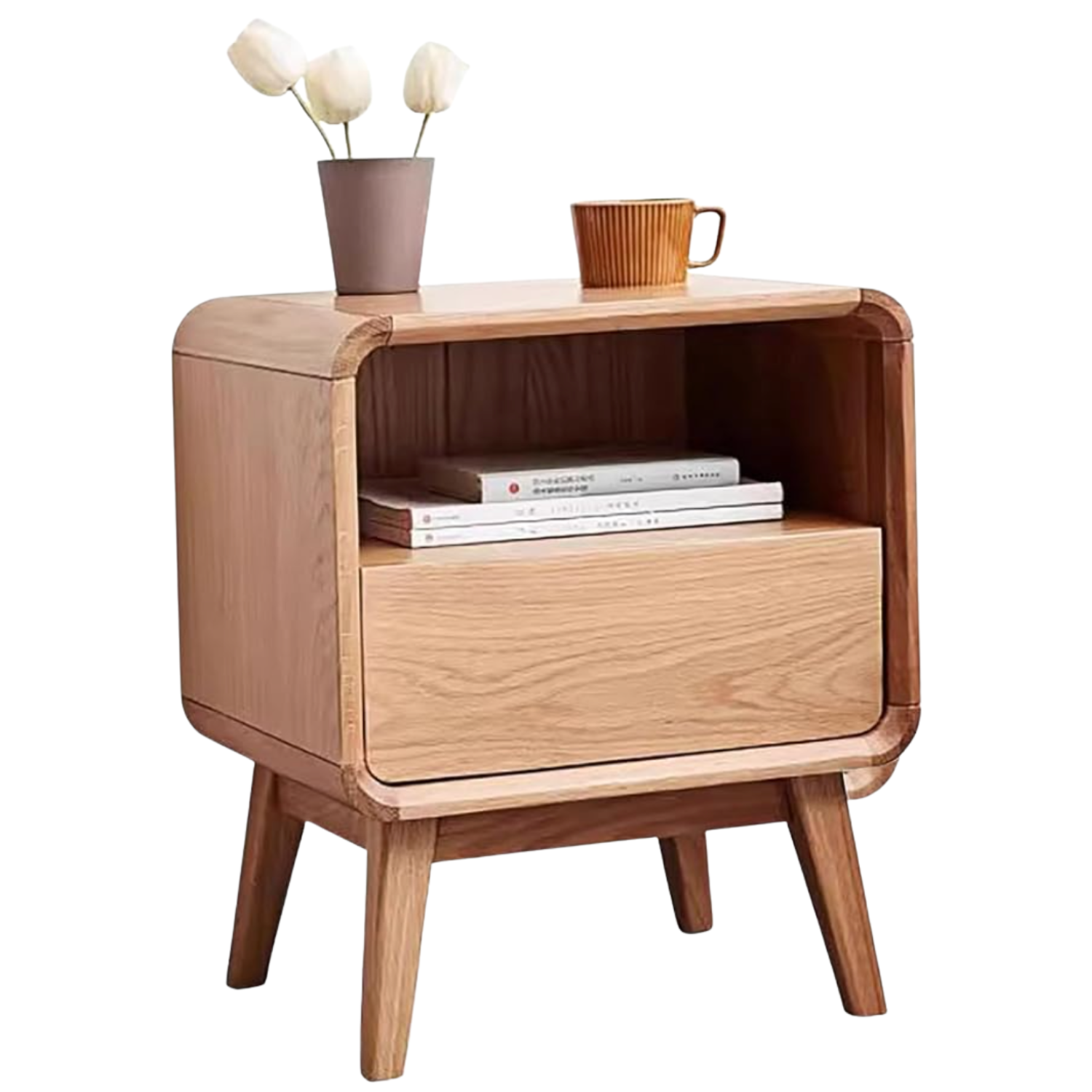 Black Walnut, Oak Modern Storage Small Nightstand