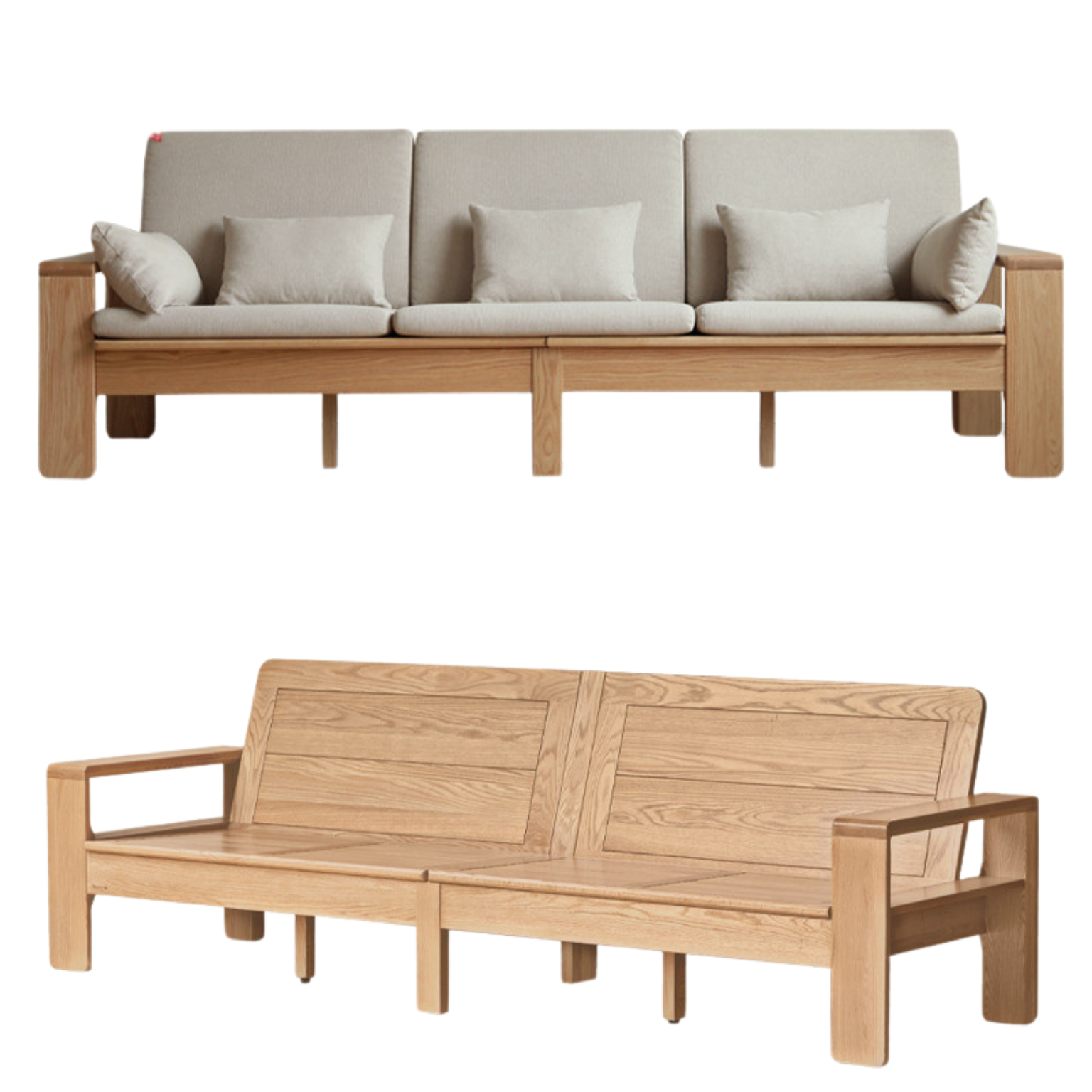 Oak, Ash Solid Wood Modern Nordic Fabric Sofa.