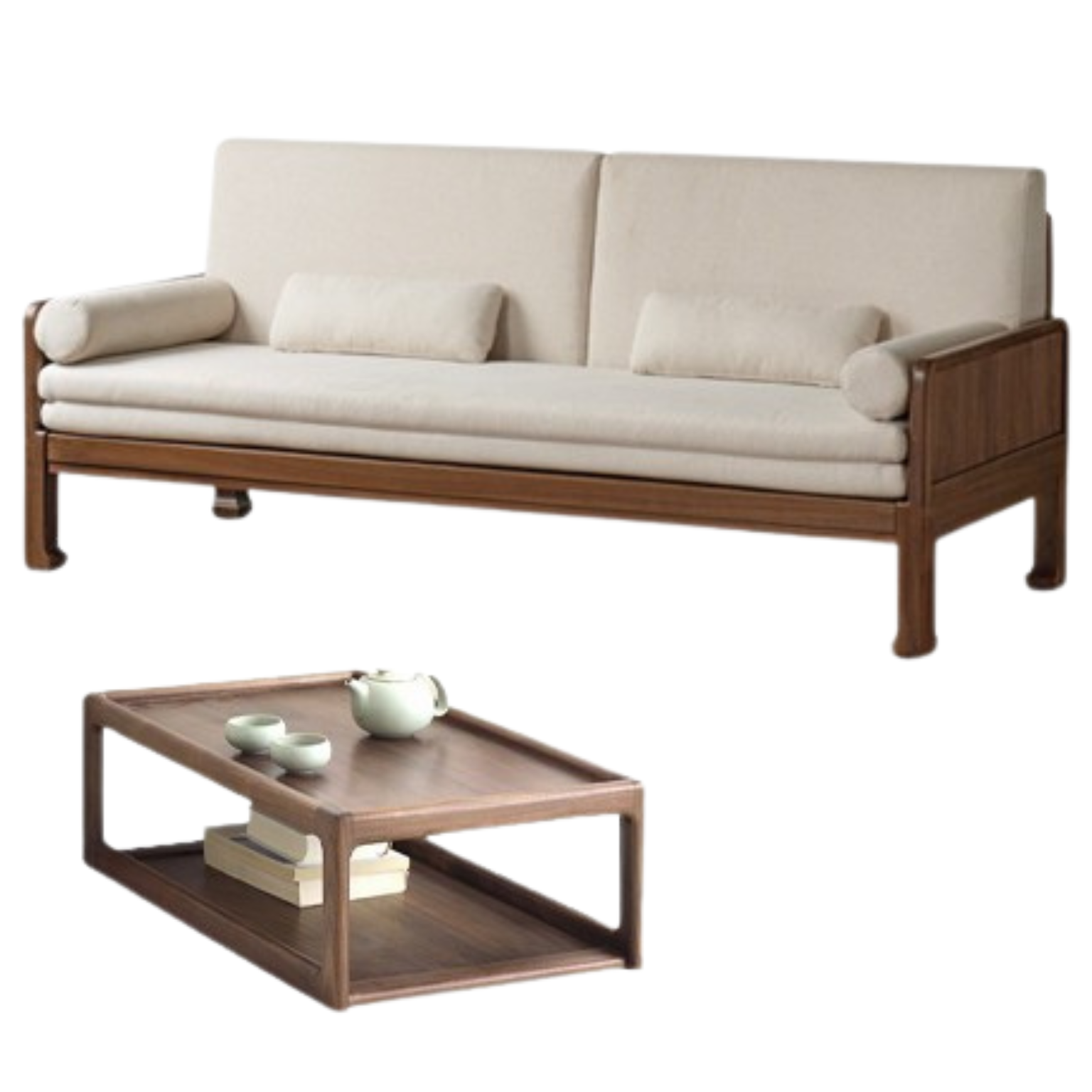 Black Walnut, Oak Solid Wood Foldable Sofa Bed.