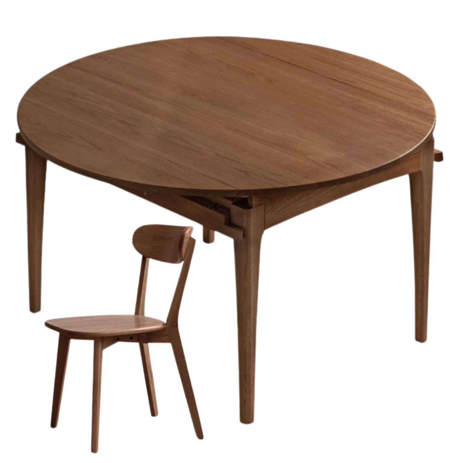 Solid Rubberwood, Oak Solid Wood Folding Round Retractable Dining Table
