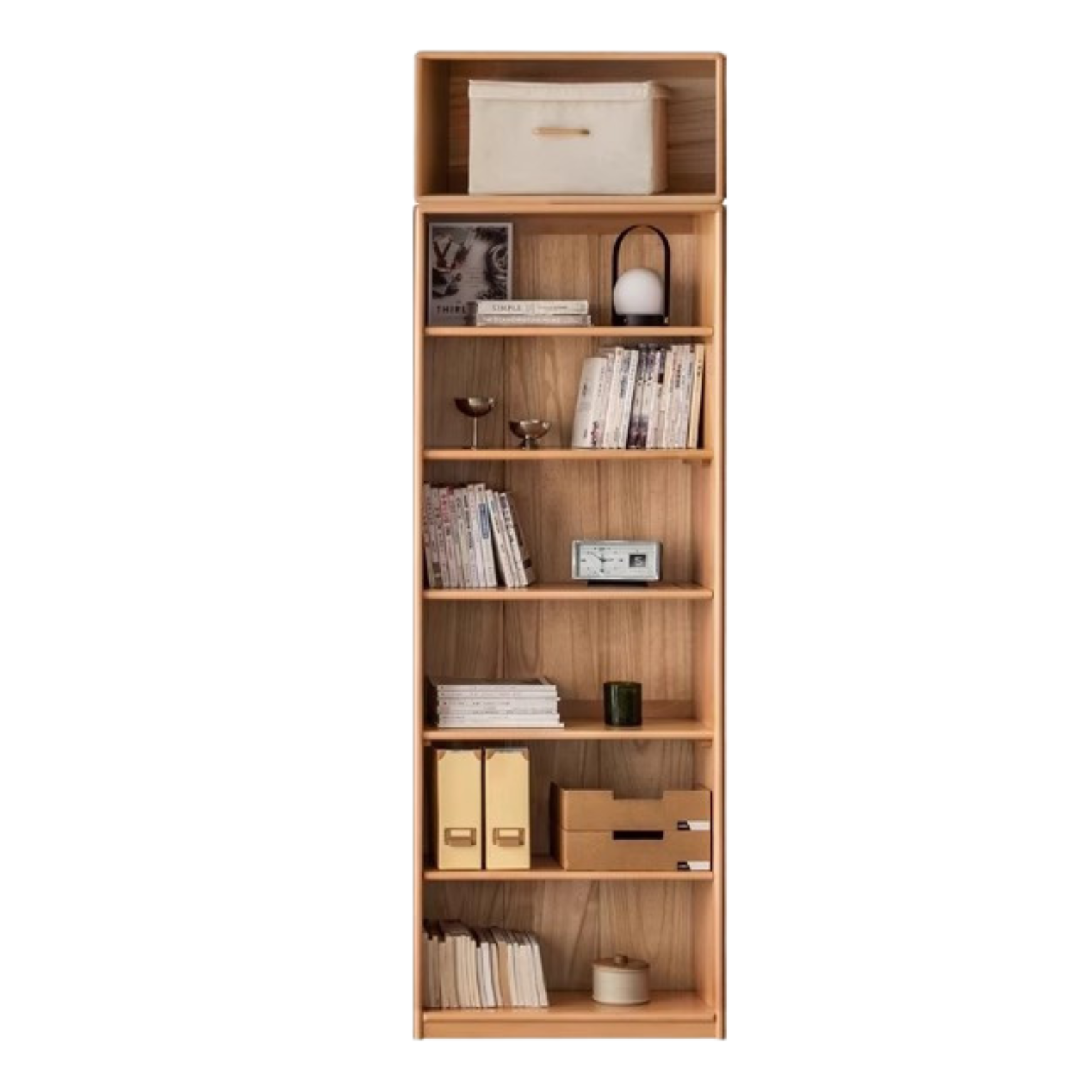 European Beech, Oak Solid Wood Floor-Standing Bookshelf with Glass Door Display