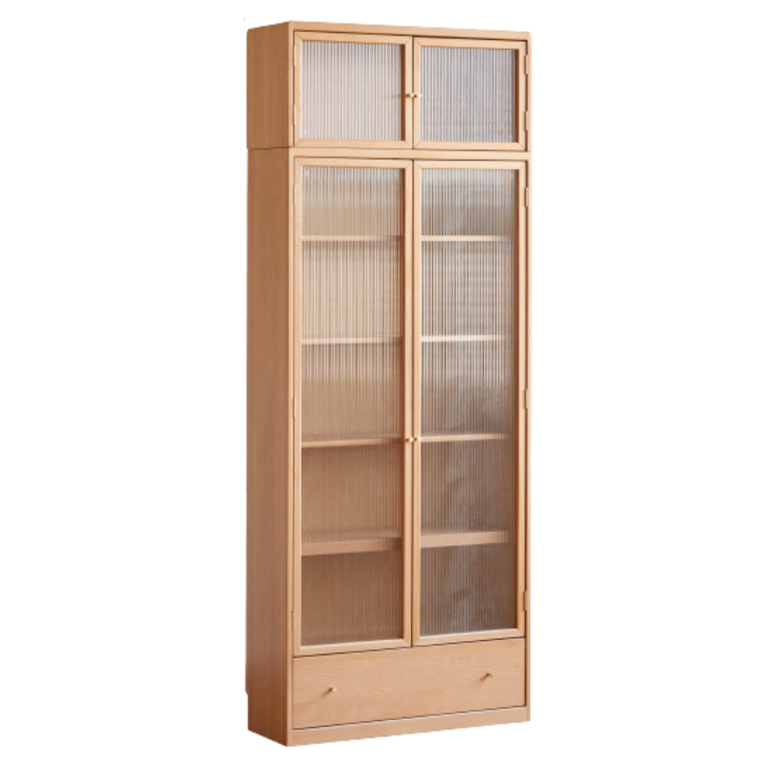 Beech European Solid Wood Bookshelf, Glass Door Storage Display Cabinet