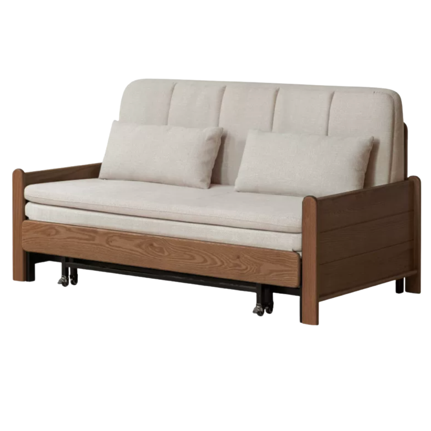 Ash, Oak Solid Wood Sleeper Sofa with Solid Wood Armrests and Built-In Wheels