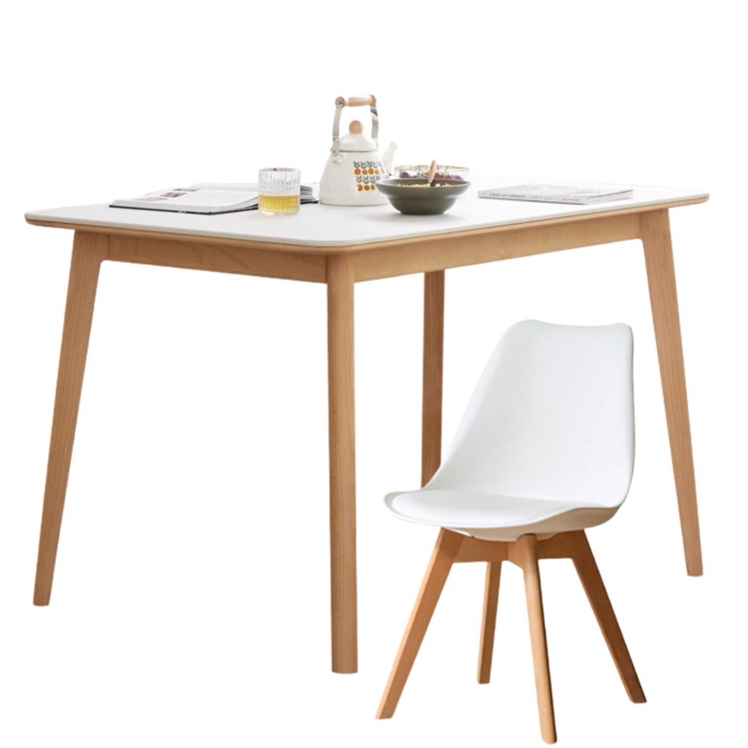 Beech Solid Wood Dining Table With Rock Slab Surface
