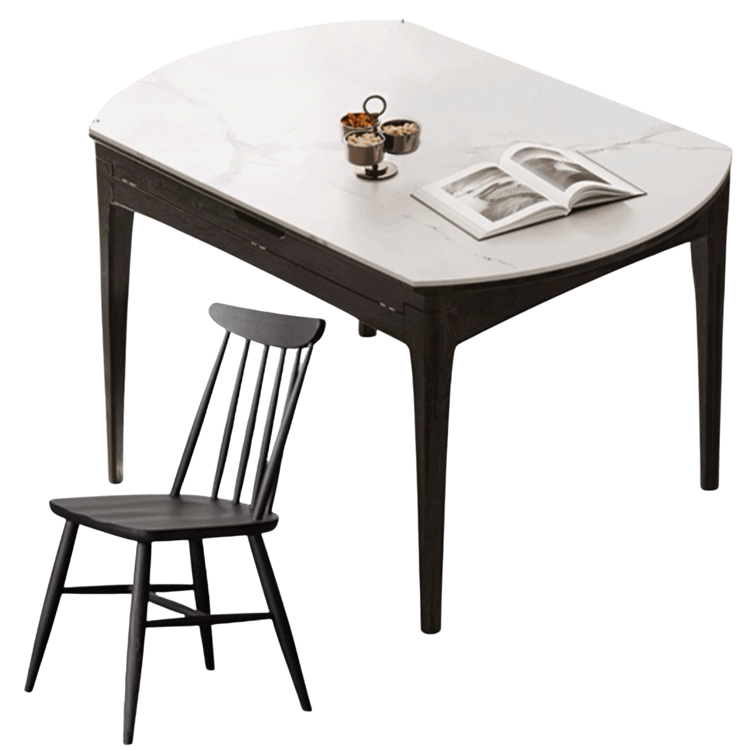Oak Solid Wood Light Luxury Rock Slab Folding Dining Table