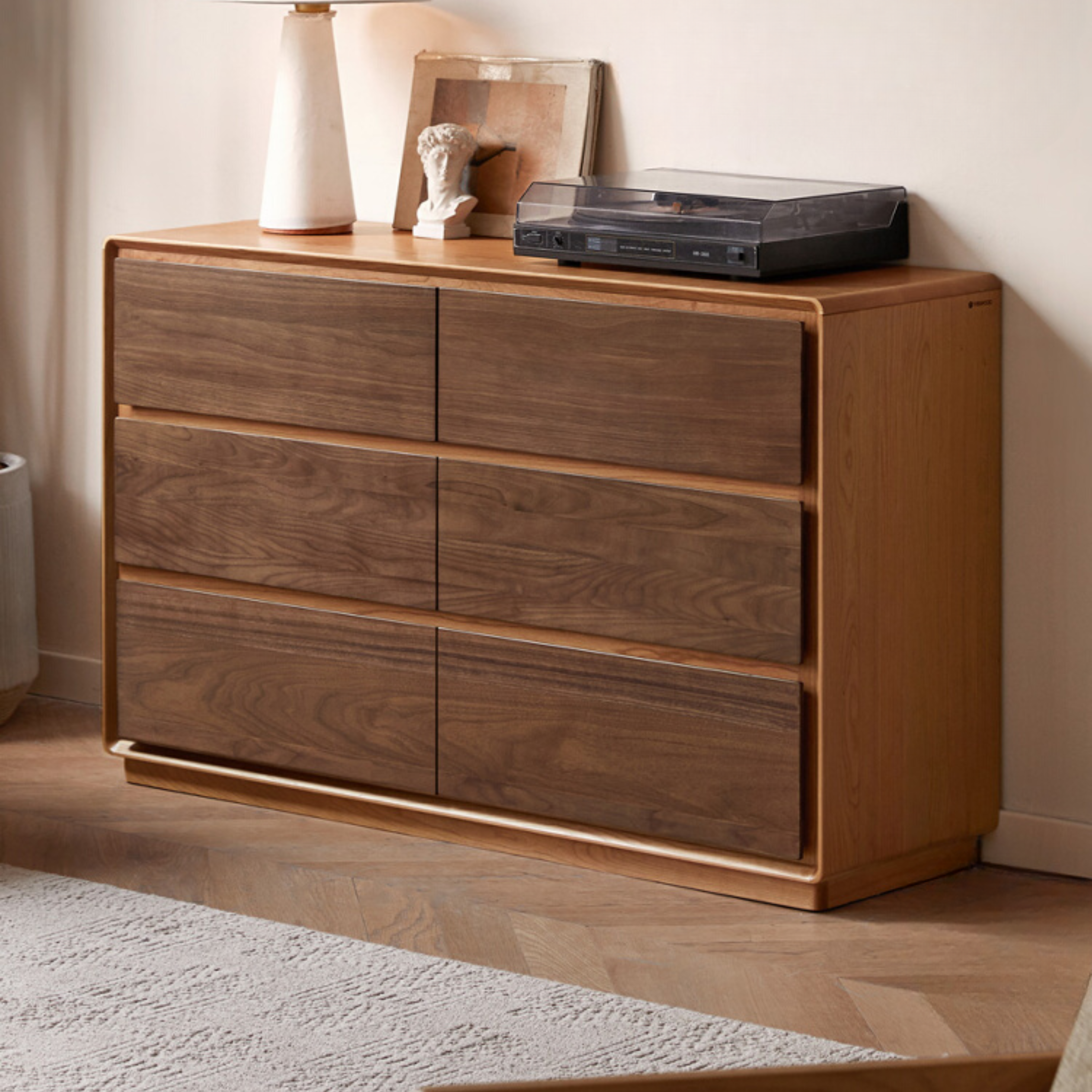 Black Walnut, Cherry Solid Wood Modern Drawer Cabinet.