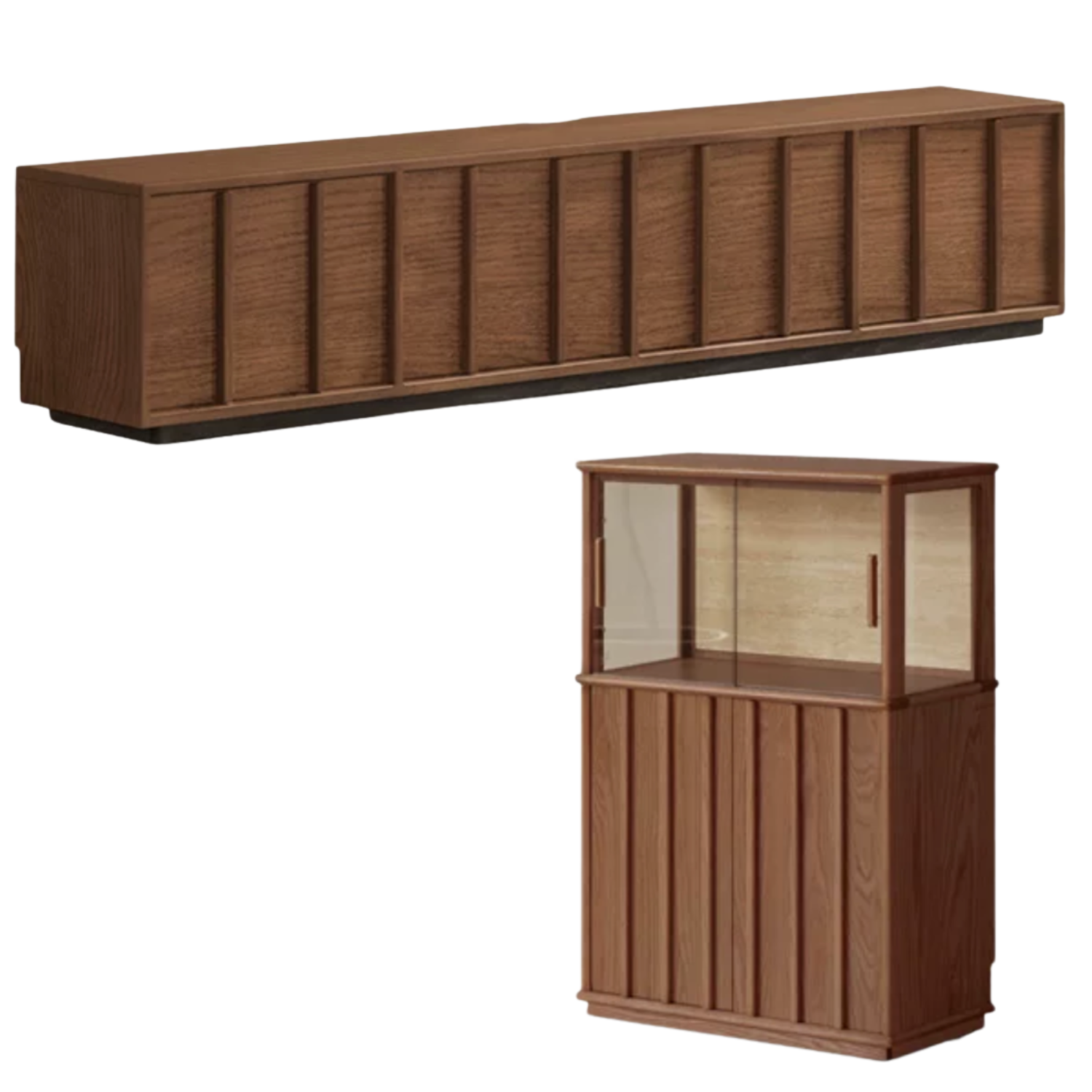 Black Walnut, Oak Solid Wood TV Cabinet with Low Platform Design and Storage