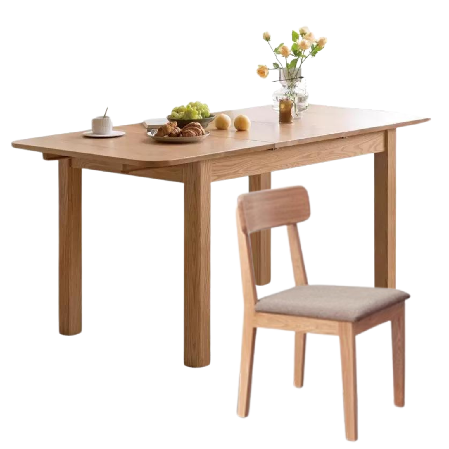 Oak Solid Wood Telescopic Folding Dining Table