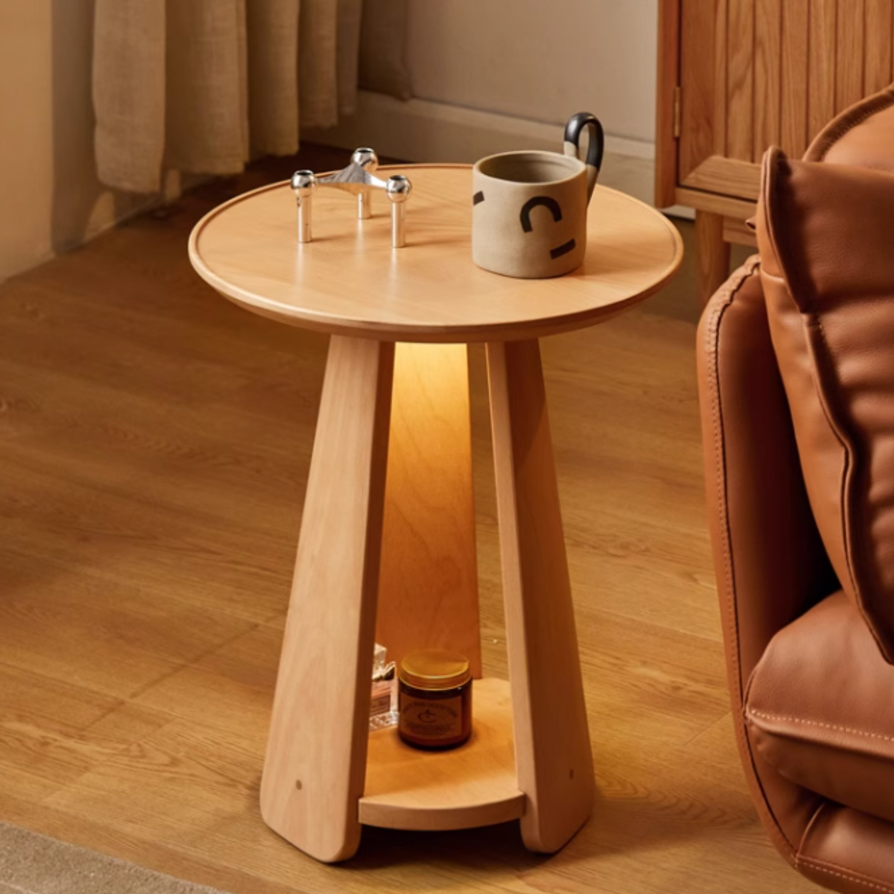 Beech Solid Wood Nordic Side Table.