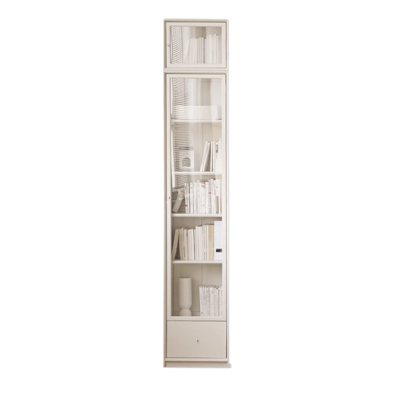 Oak Solid Wood Combination Bookcase Glass Door Floor-to-ceiling Bookshelf