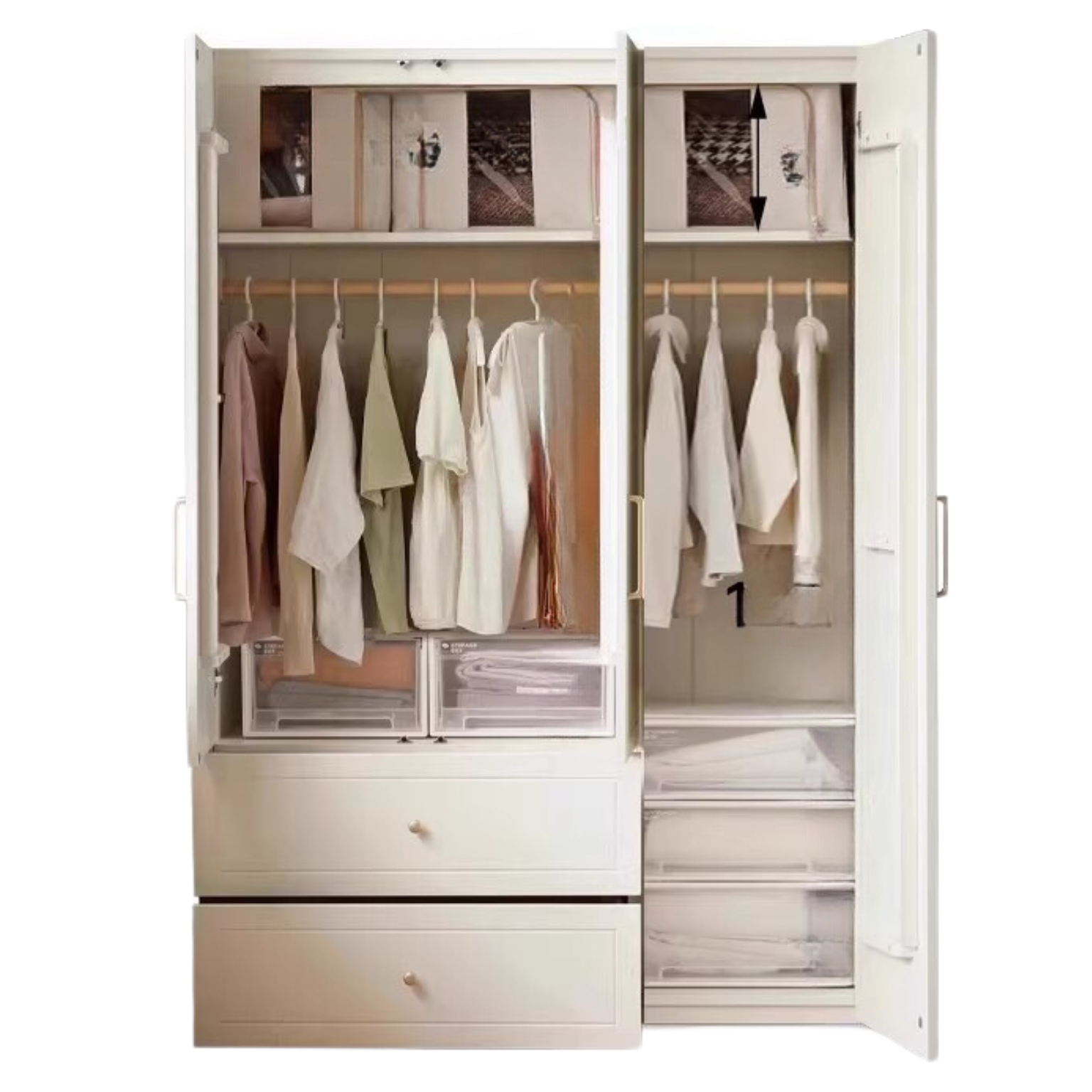 Pine Solid Wood Wardrobe French Cream Style.