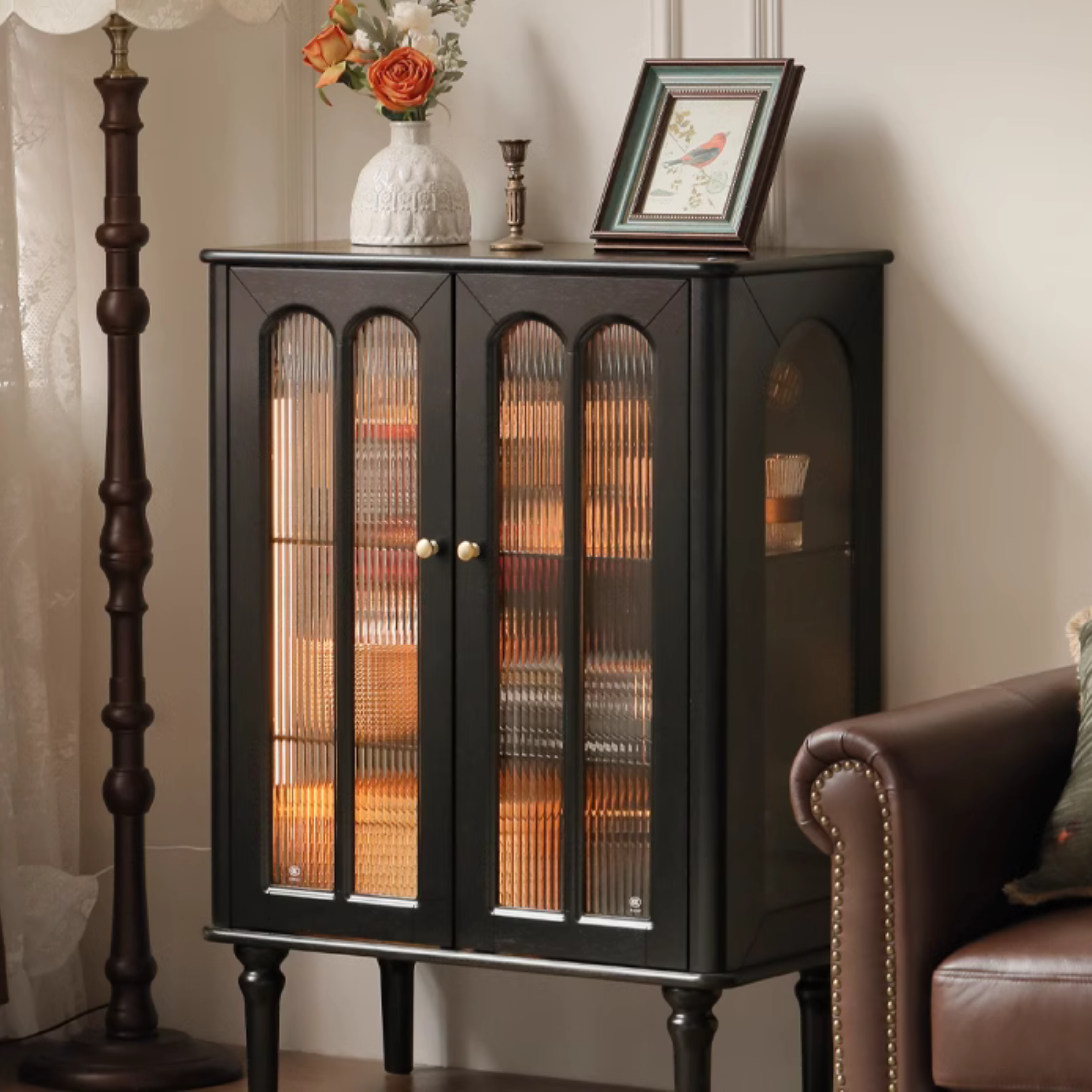 Solid Rubberwood French Retro Side Cabinet.
