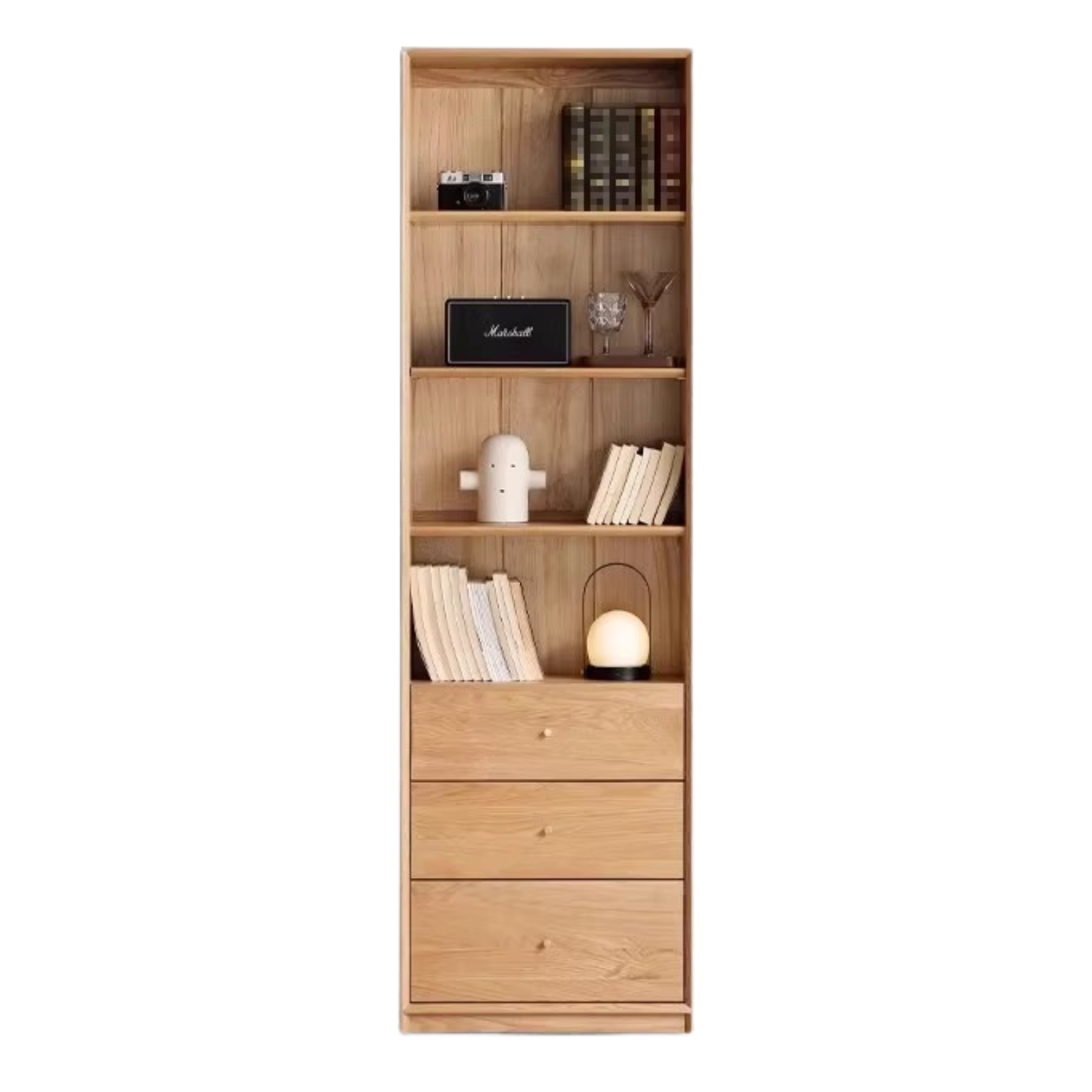 Oak Solid Wood Nordic Style Bookshelf with Floor Storage Cabinet