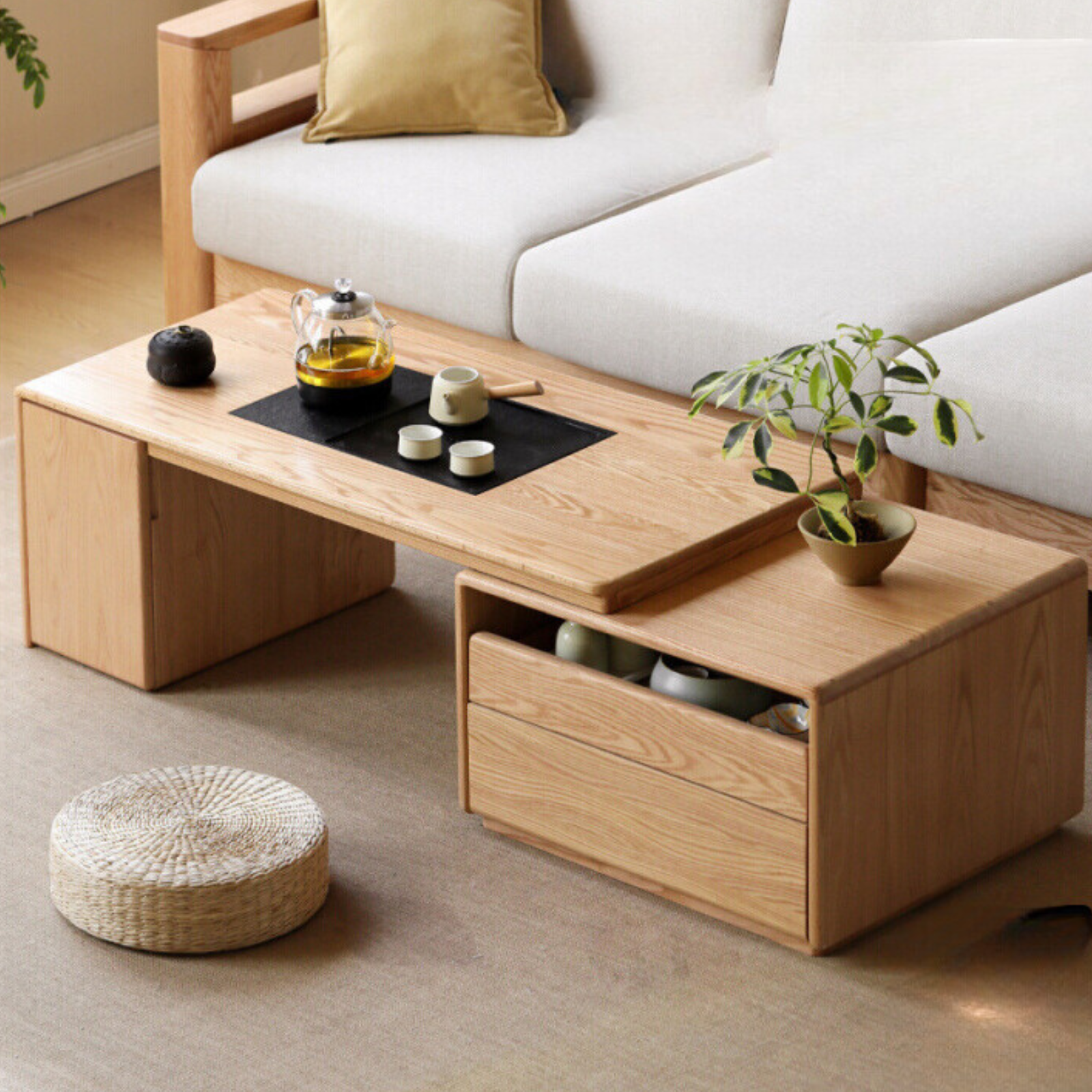Oak Solid Wood Telescopic Modern Tea Table