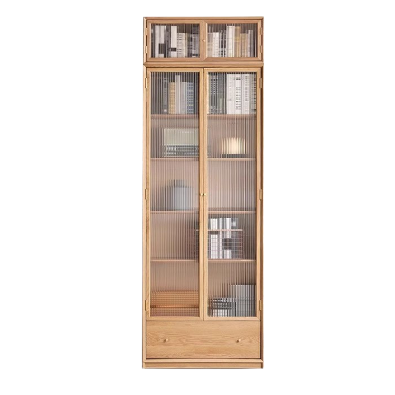 Oak Solid Wood Nordic Style Bookshelf with Floor Storage Cabinet