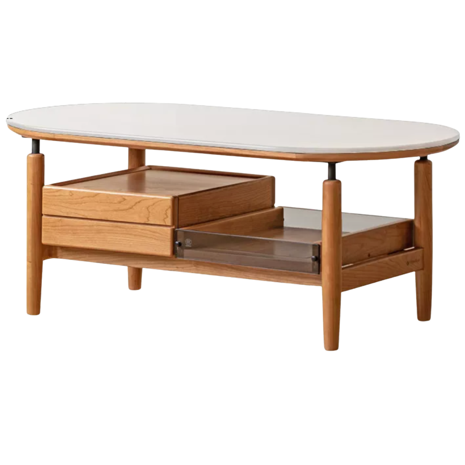 Cherry Solid Wood Modern Rock Coffee Table with Drawer