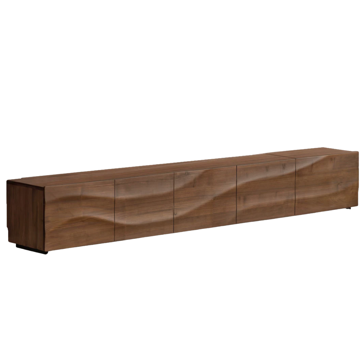 Black Walnut, Sandalwood TV Console with Wave-Carved Drawer Fronts, Low Profile