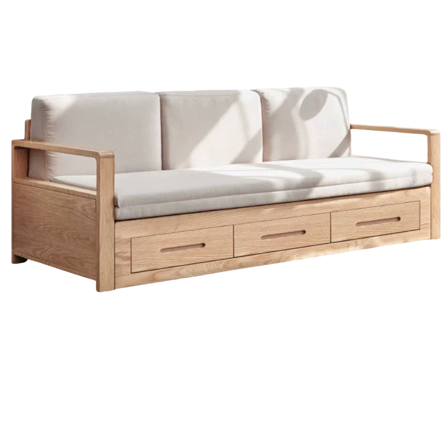 Oak Solid Wood Sofa Bed with Storage, Modern Design