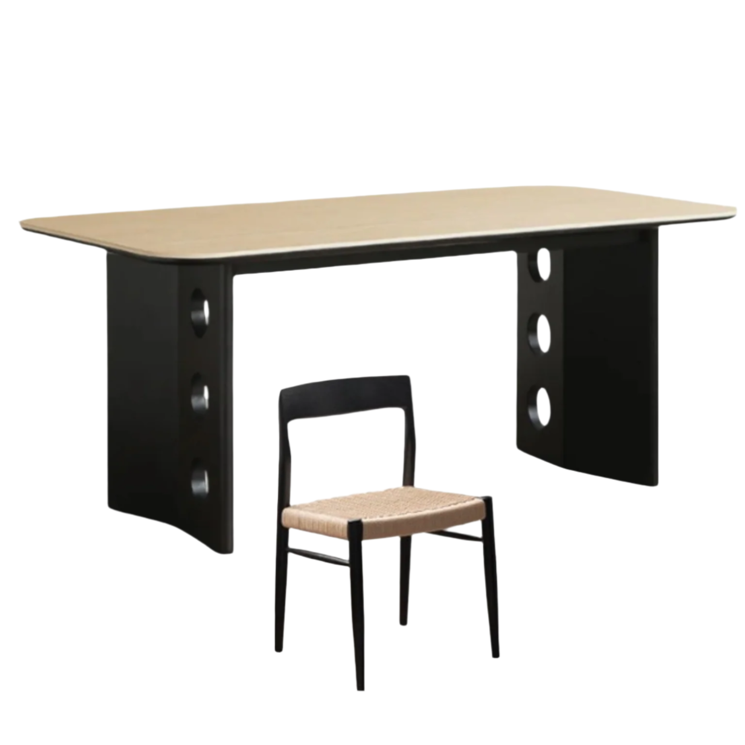 Ash, Oak Solid Wood Medieval Style Rock Plate Retro Dining Table