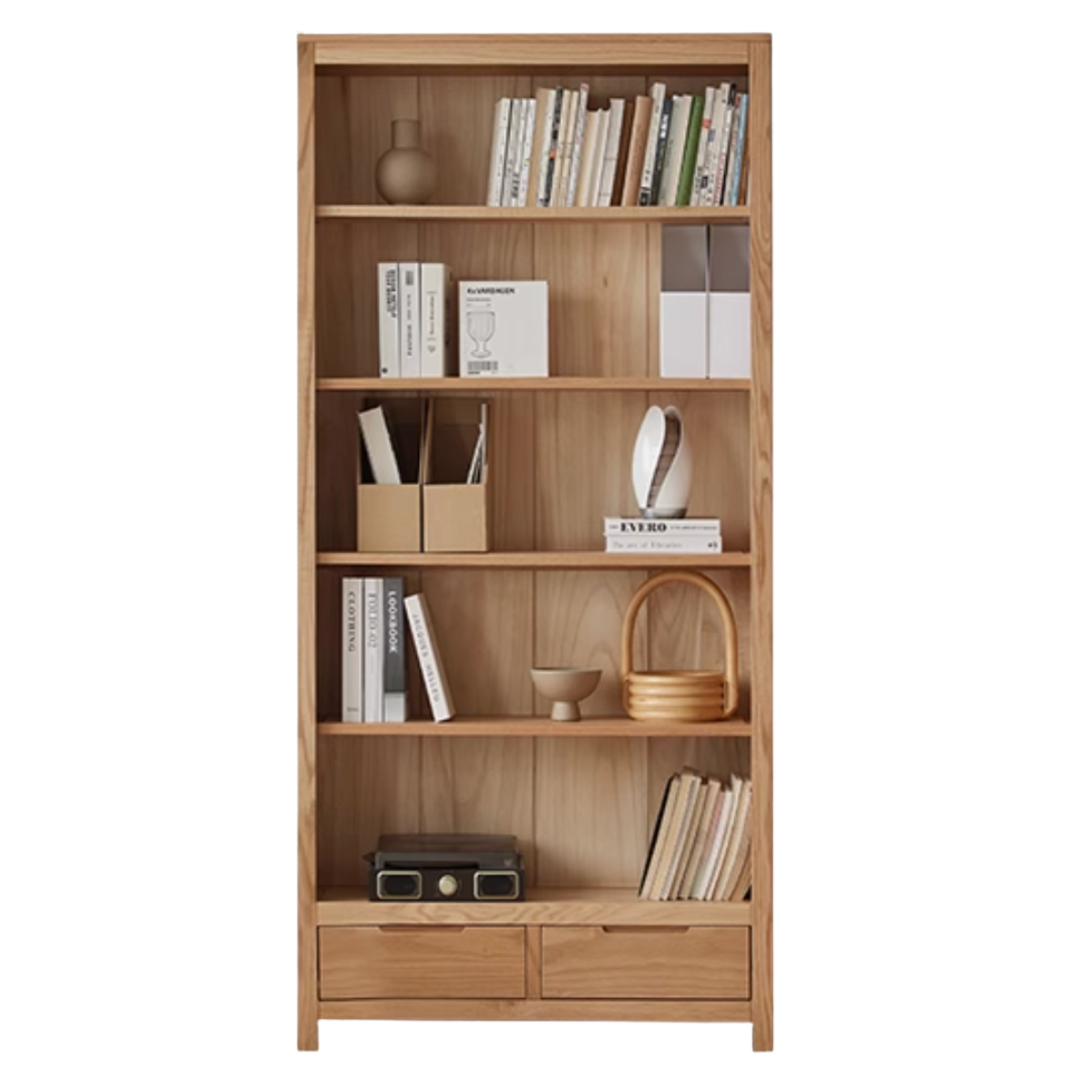 Oak, Rubberwood Solid Wood Drawer Bookcase