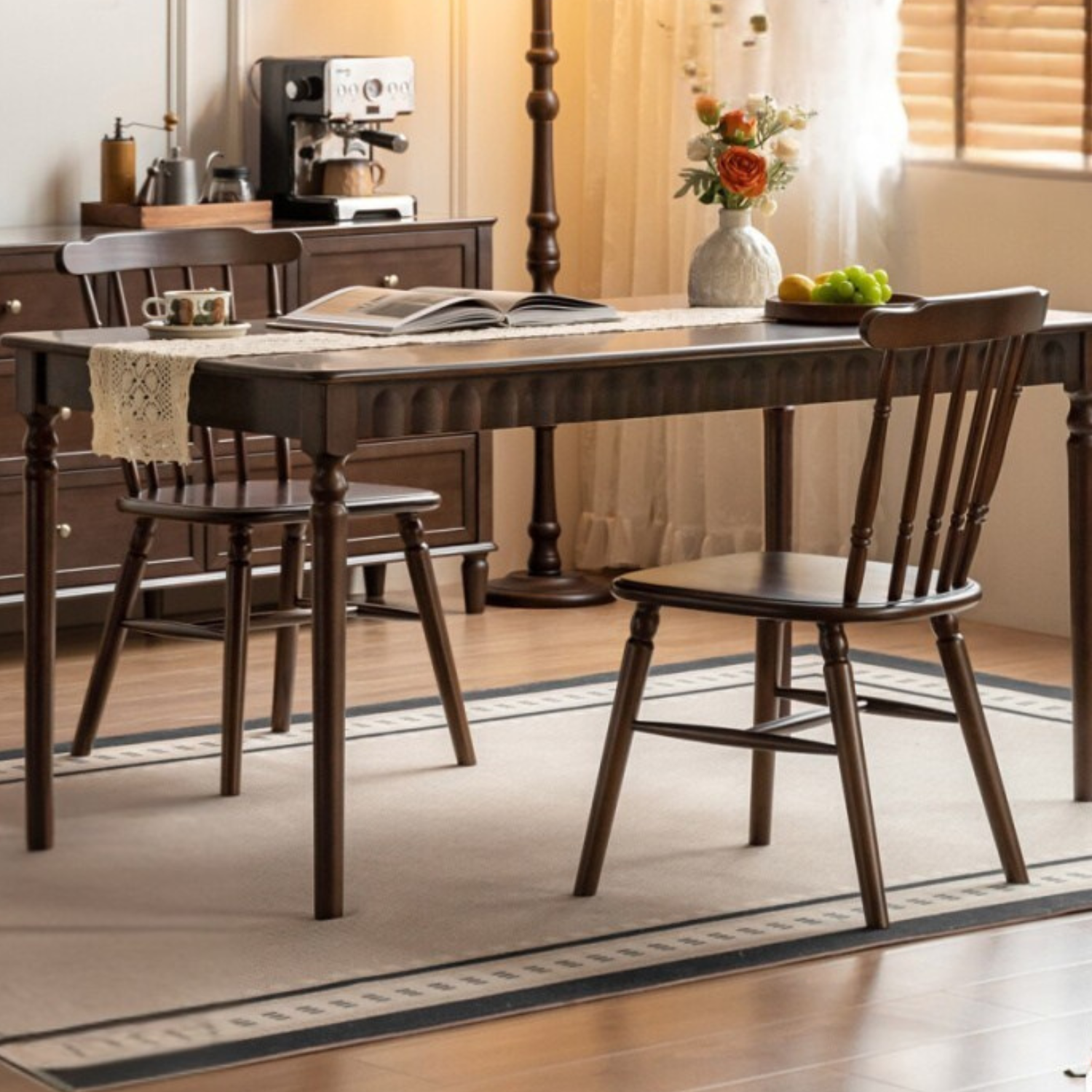 Black Walnut, Poplar, Cherry Solid Wood American Retro Rectangular Dining Table