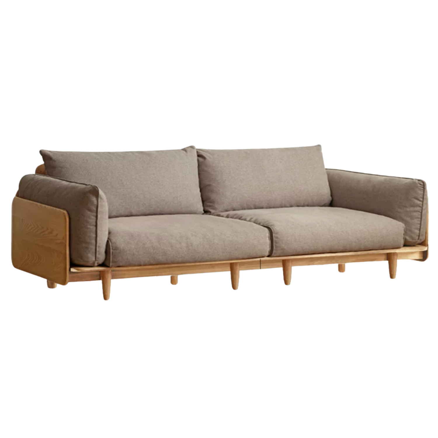 Oak, Ash Solid Wood Sofa with Exposed Wide Arms, High-Back, Genuine leather -fabric