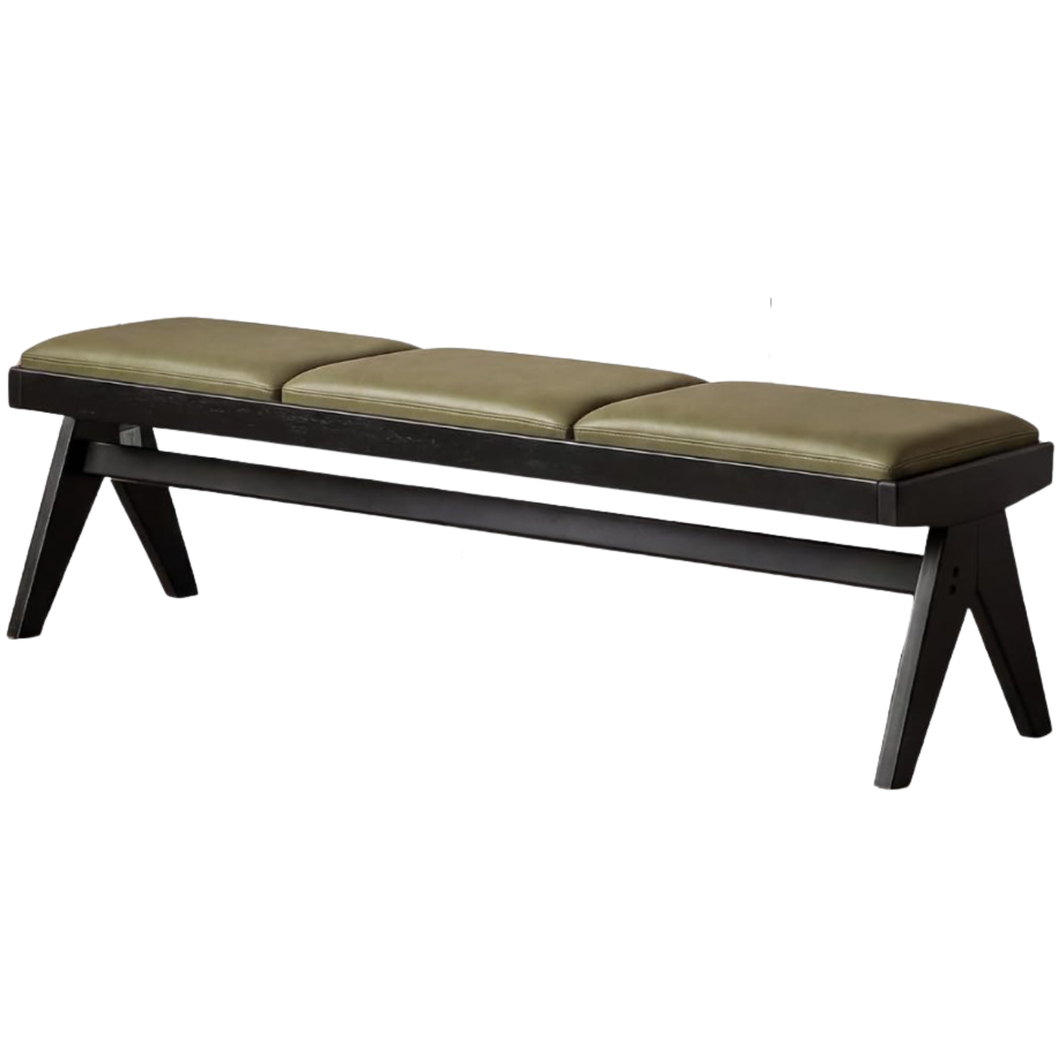 Rubberwood, Oak Solid Wood Leather Channel Tufted Bench