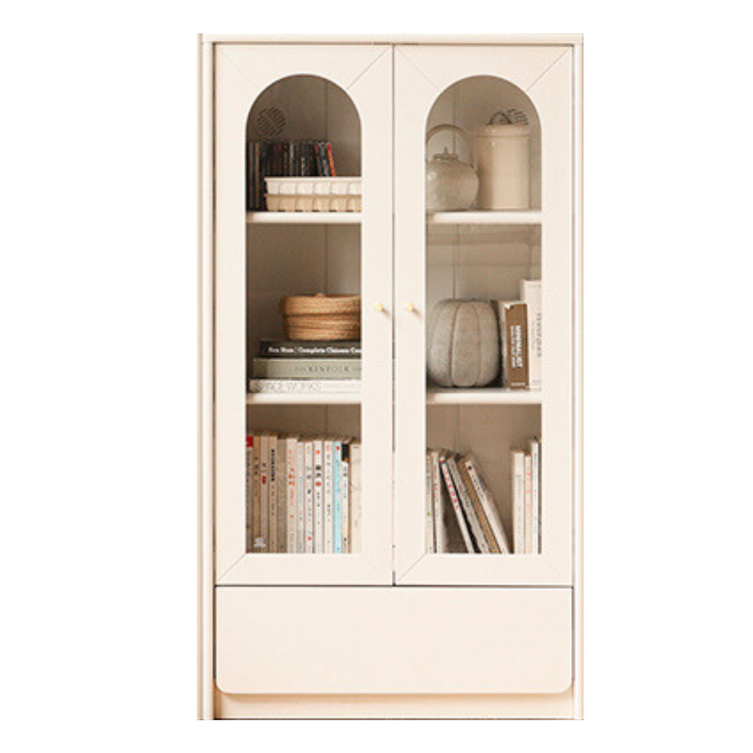 Solid RubberWood Bookcase With Door French Cream Style