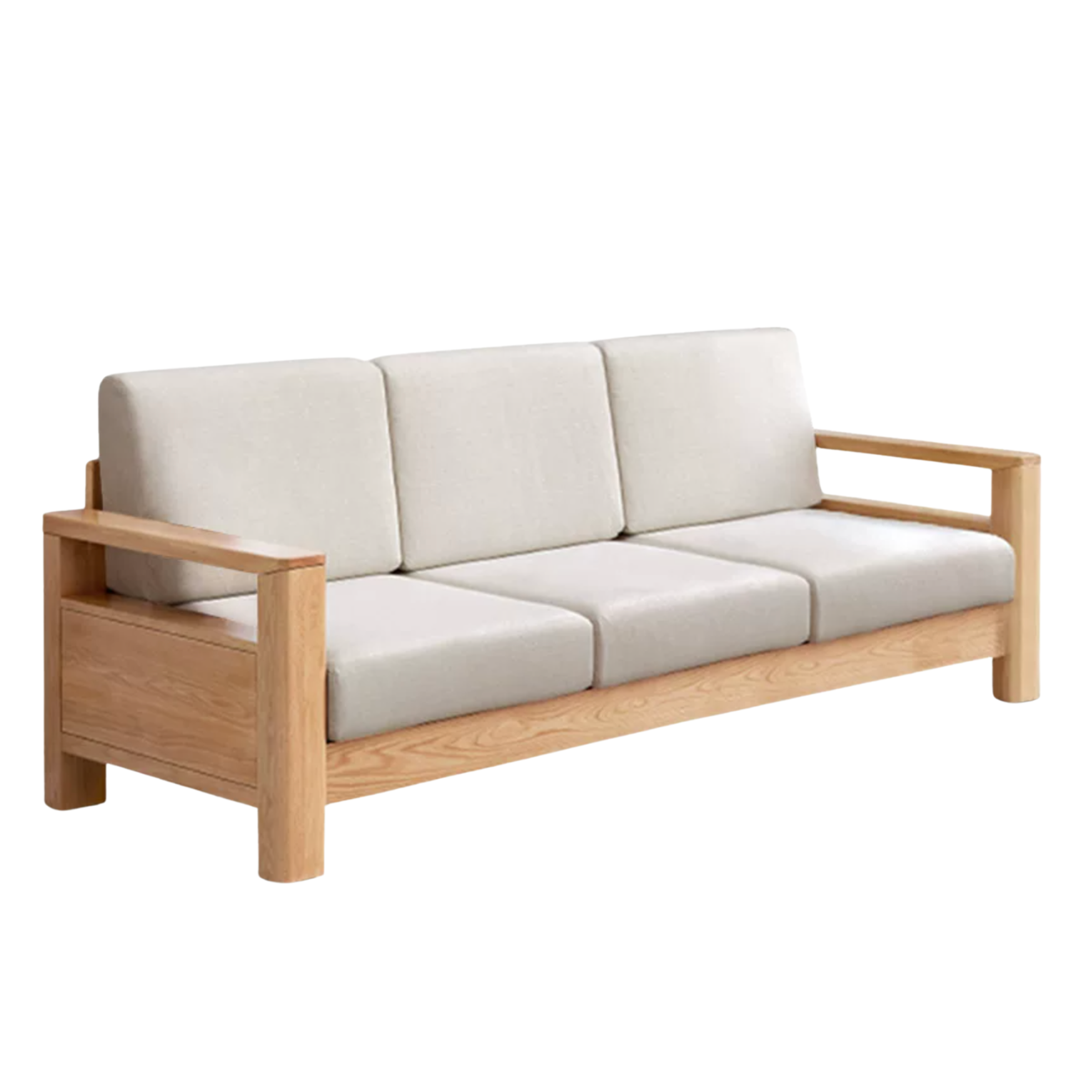 Oak Solid Wood, Solid Rubberwood Cotton Fabric Sofa
