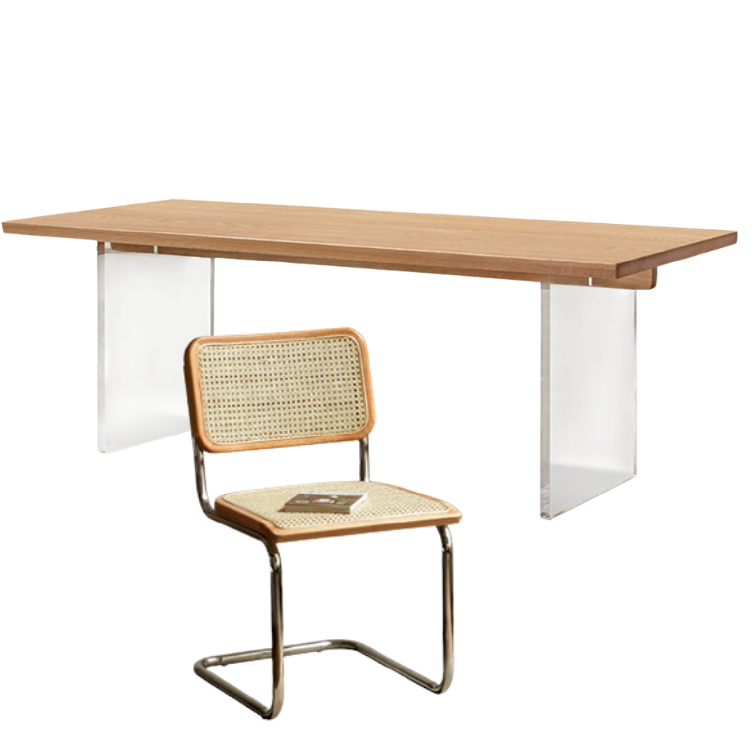 Black Walnut, South American Walnut, Oak Solid Wood Acrylic Suspension Dining Table