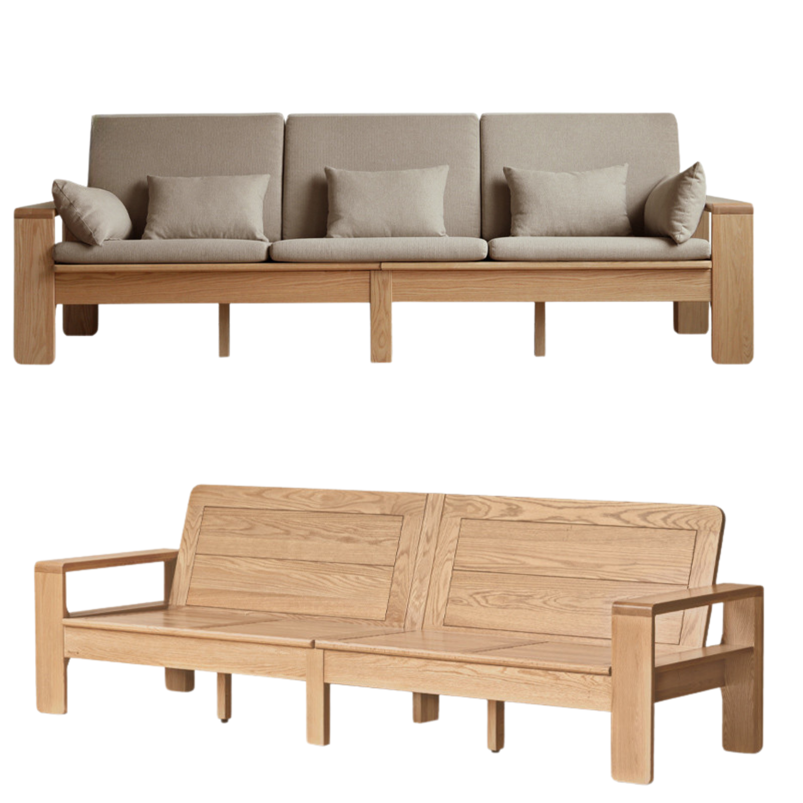 Oak, Ash Solid Wood Modern Nordic Fabric Sofa.