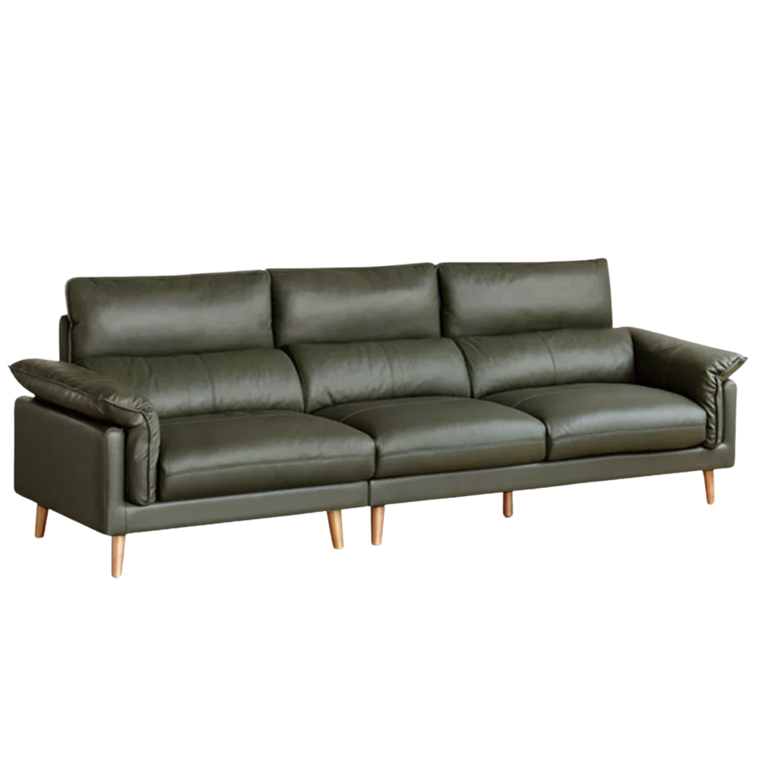 Deep-Seat Sofa with Down-Filled Cushions and Wood Legs-Genuine leather, fabric