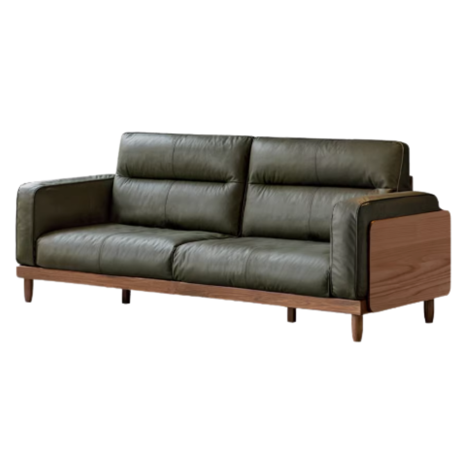 Black Walnut, Ash, Solid Sandalwood Wood Sofa with Genuine Top-Grain Yellow Cowhide Leather,fabrics