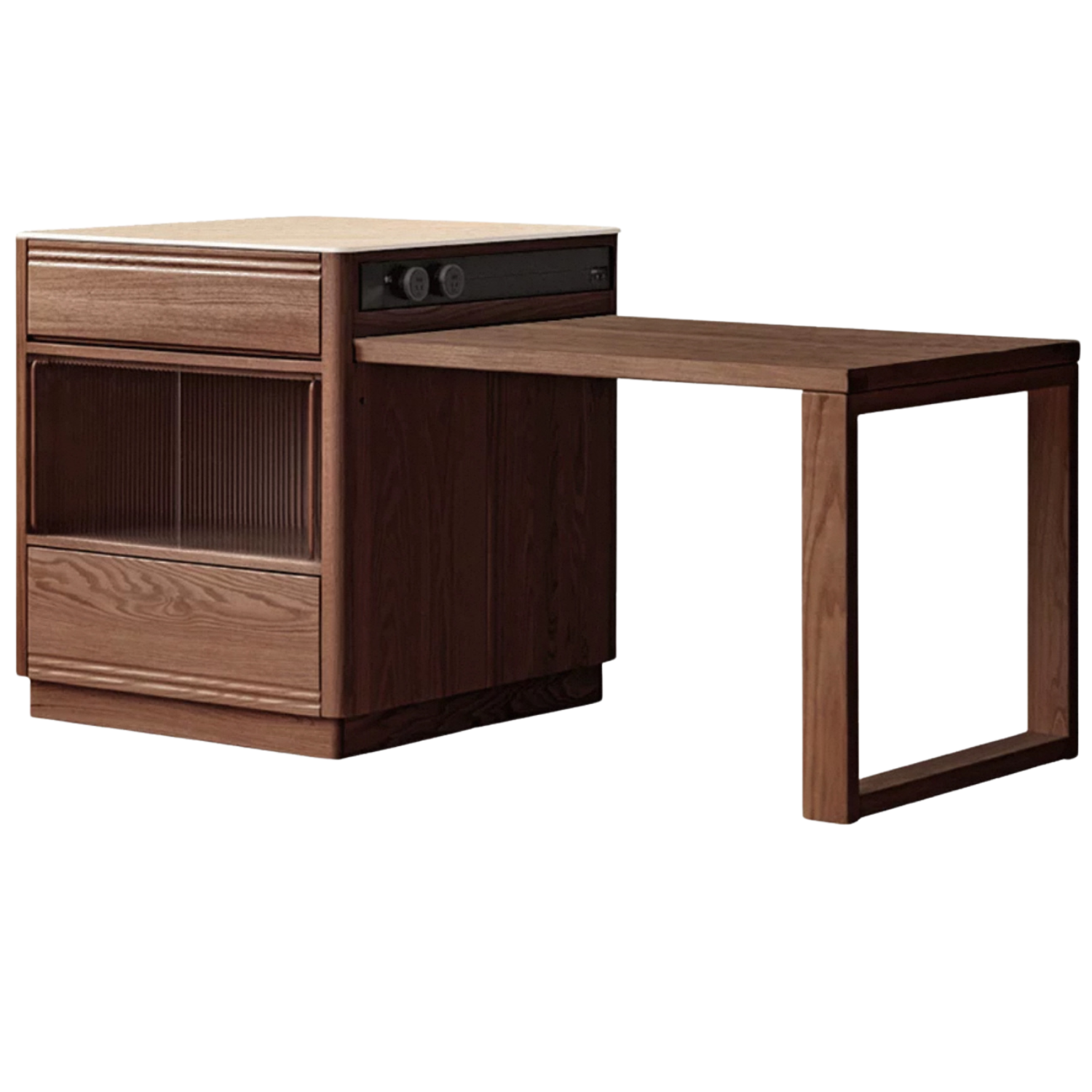 Oak Solid Wood Island + Table Integrated Retractable Rock Board