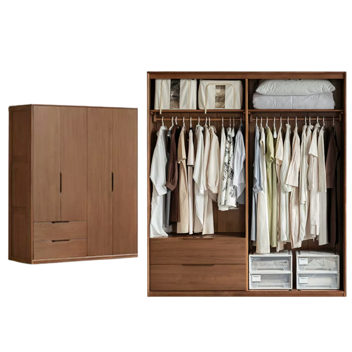 Black Walnut, Sandalwood Solid Wood Large Wardrobe
