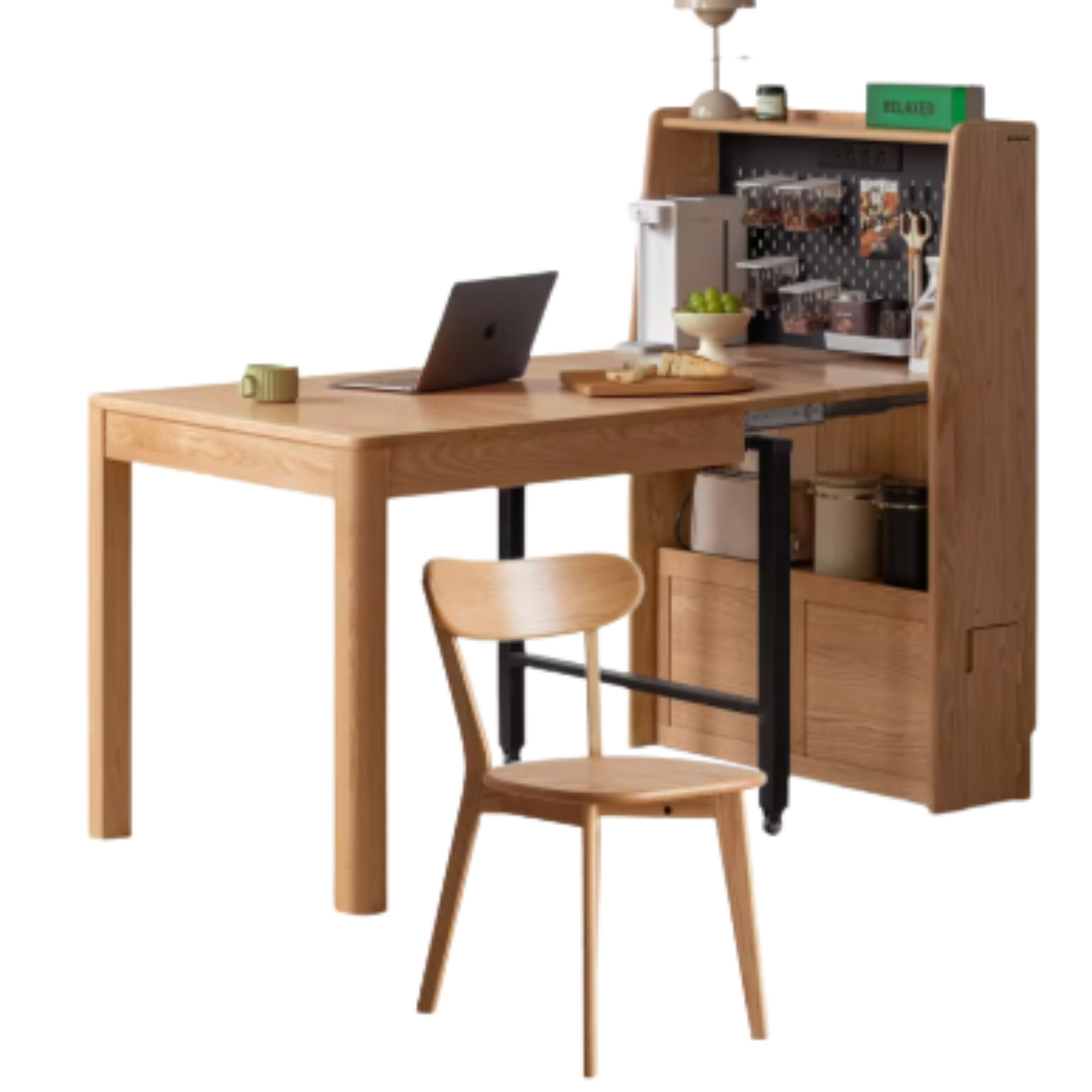Oak Solid Wood Telescopic Dining Table Sideboard Integrated