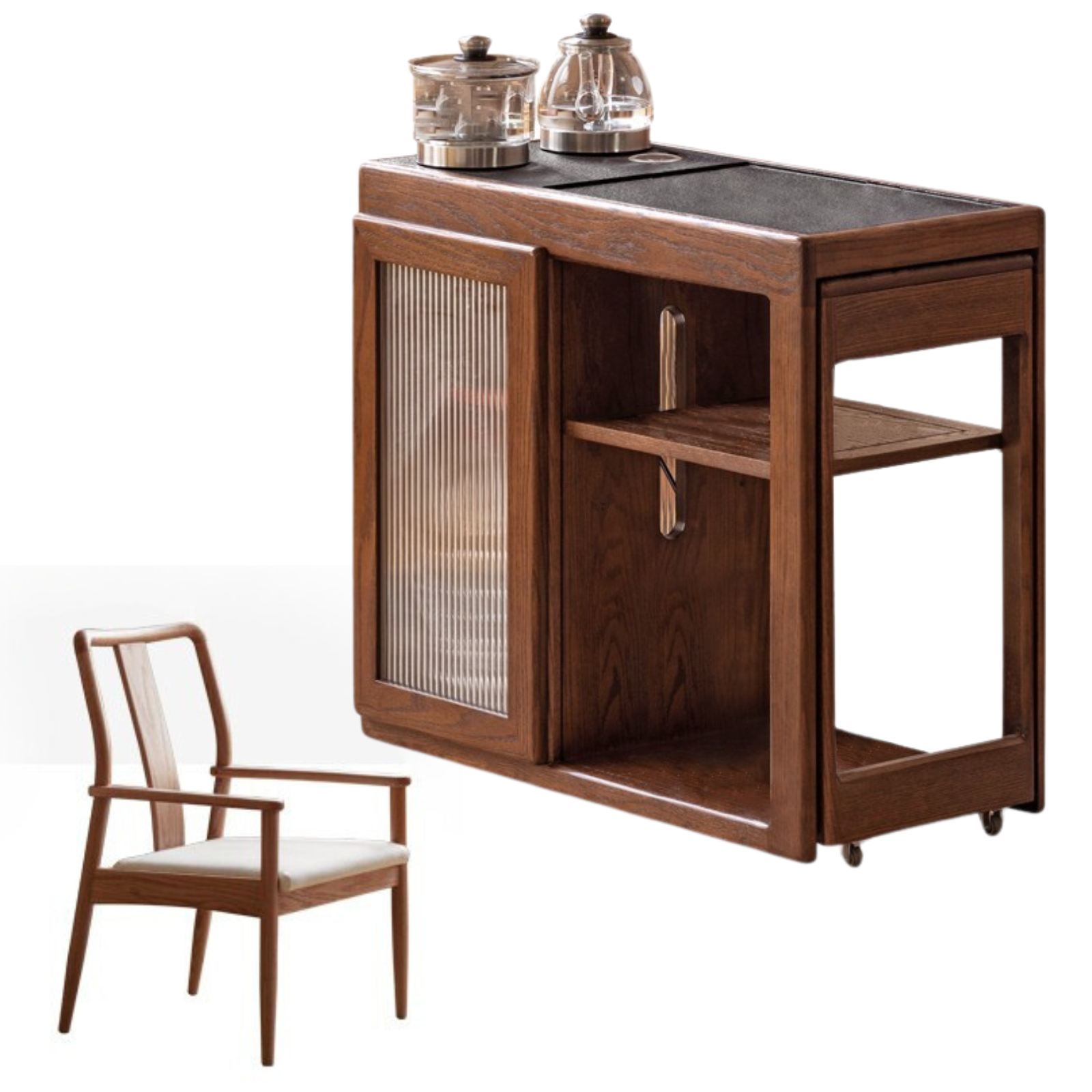 Oak, Ash Solid Wood Retractable Tea Table Tea Maker Integrated