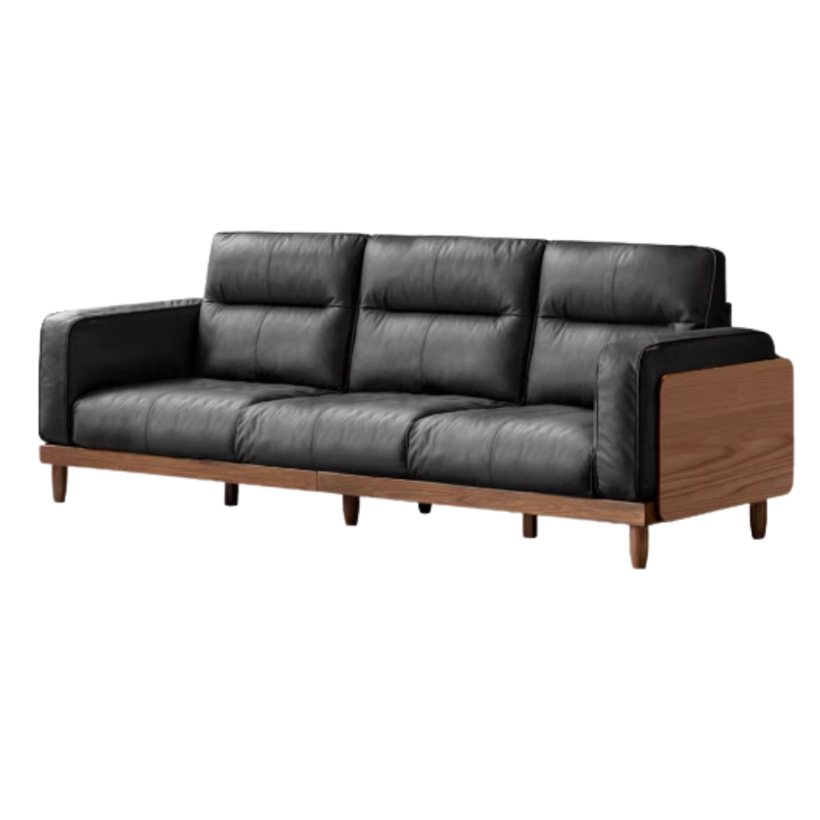 Black Walnut, Ash, Solid Sandalwood Wood Sofa with Genuine Top-Grain Yellow Cowhide Leather,fabrics