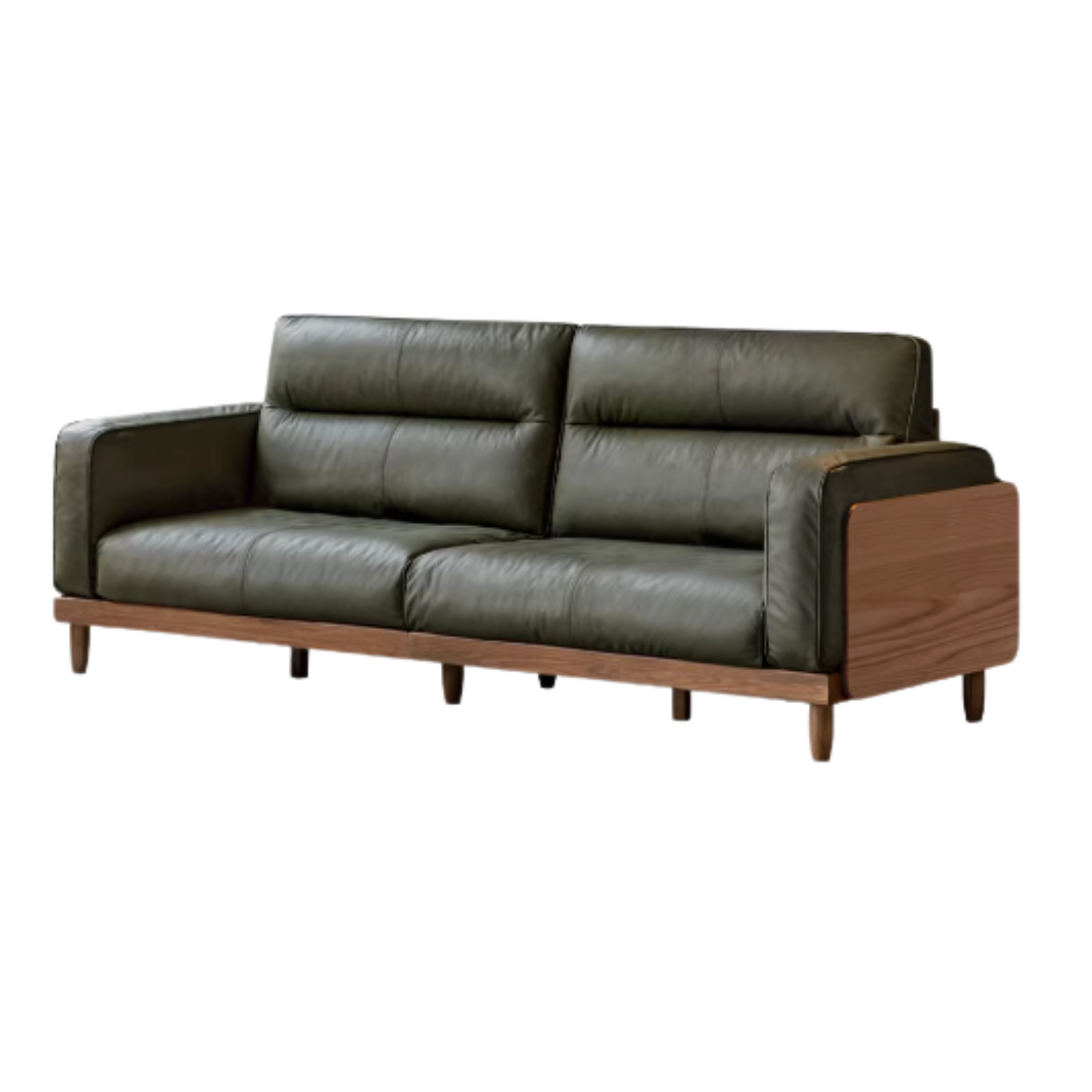 Black Walnut, Ash, Solid Sandalwood Wood Leather Top Layer Yellow Cowhide Sofa.