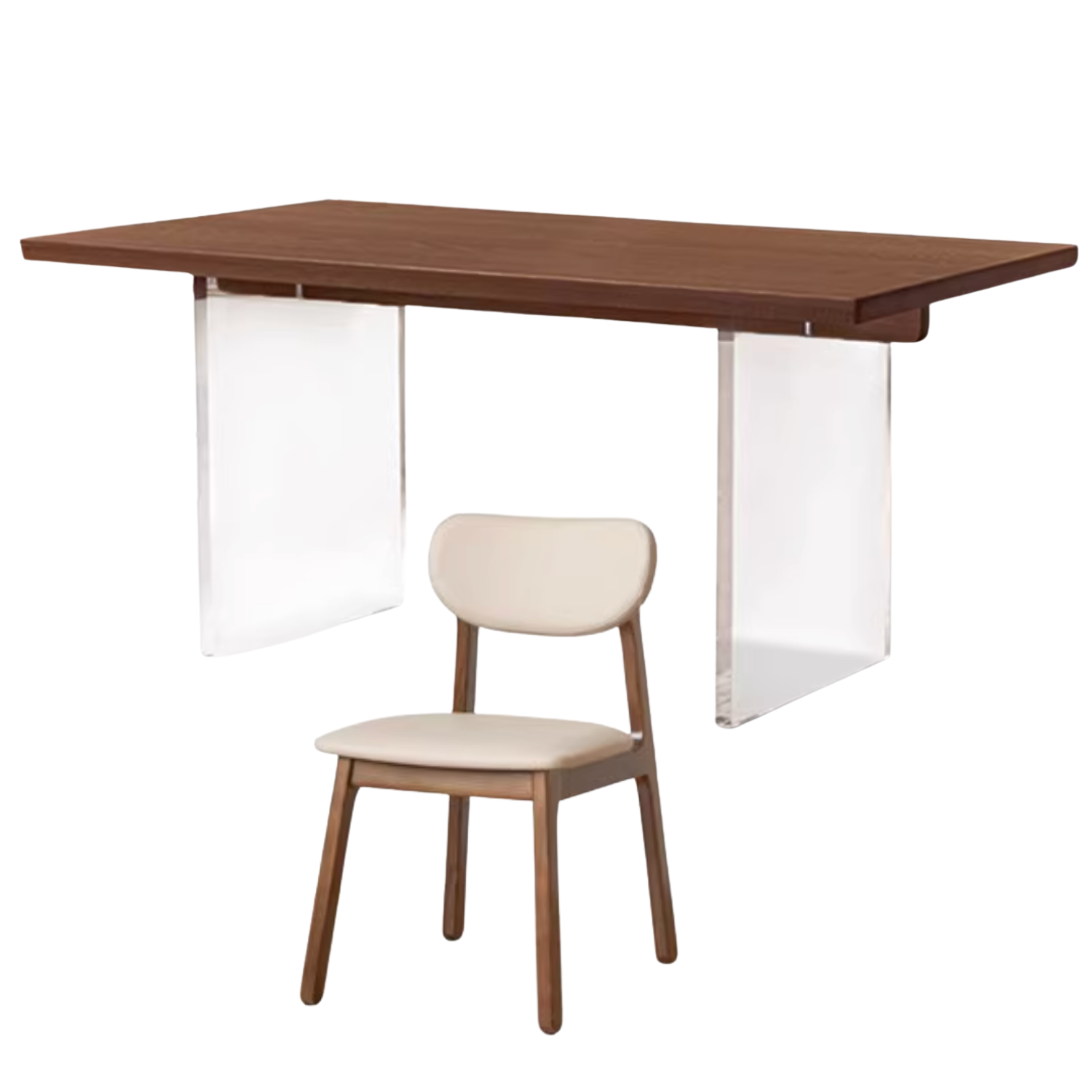 Oak, South American Walnut Solid Wood Acrylic Floating Large Size Dining Table