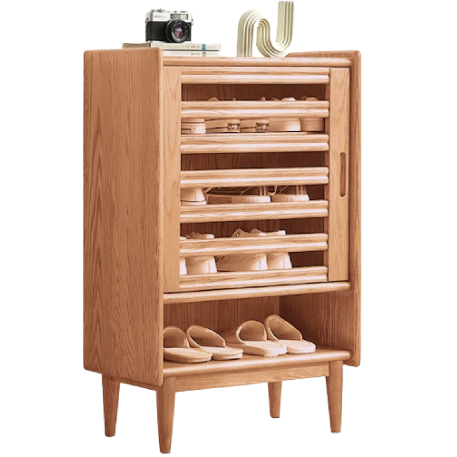 Oak Solid Wood Ultra-Thin Flap Door Rattan Shoe Cabinet