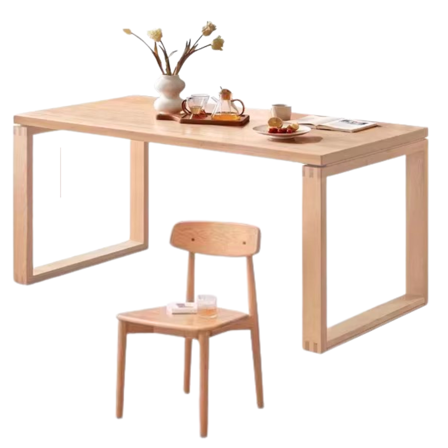 Beech, Oak Solid Wood Large Dining Table