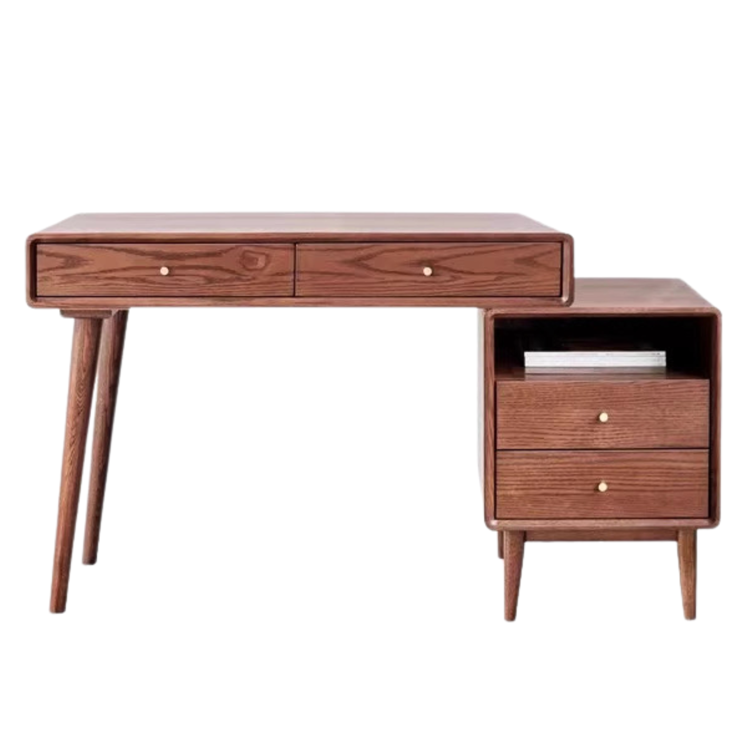 Oak Solid Wood Bookshelf and Office Desk Combination
